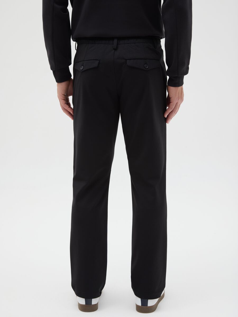 Black cotton blend regular fit chinos_2