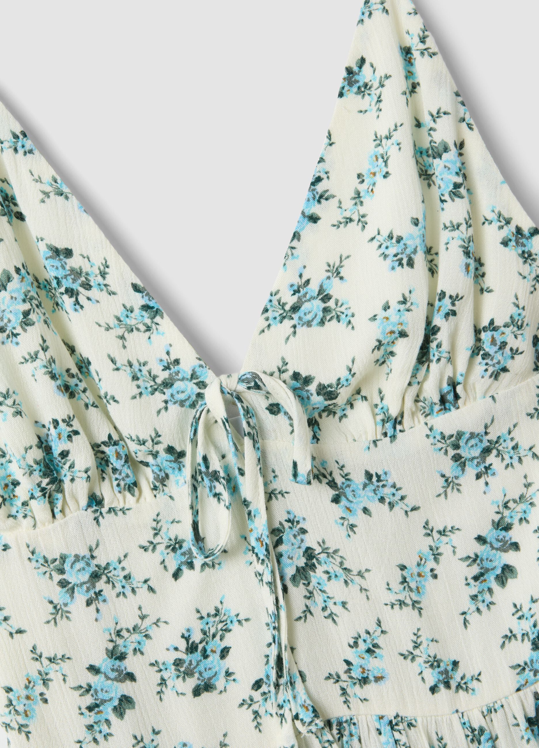 White floral mini dress in pure viscose