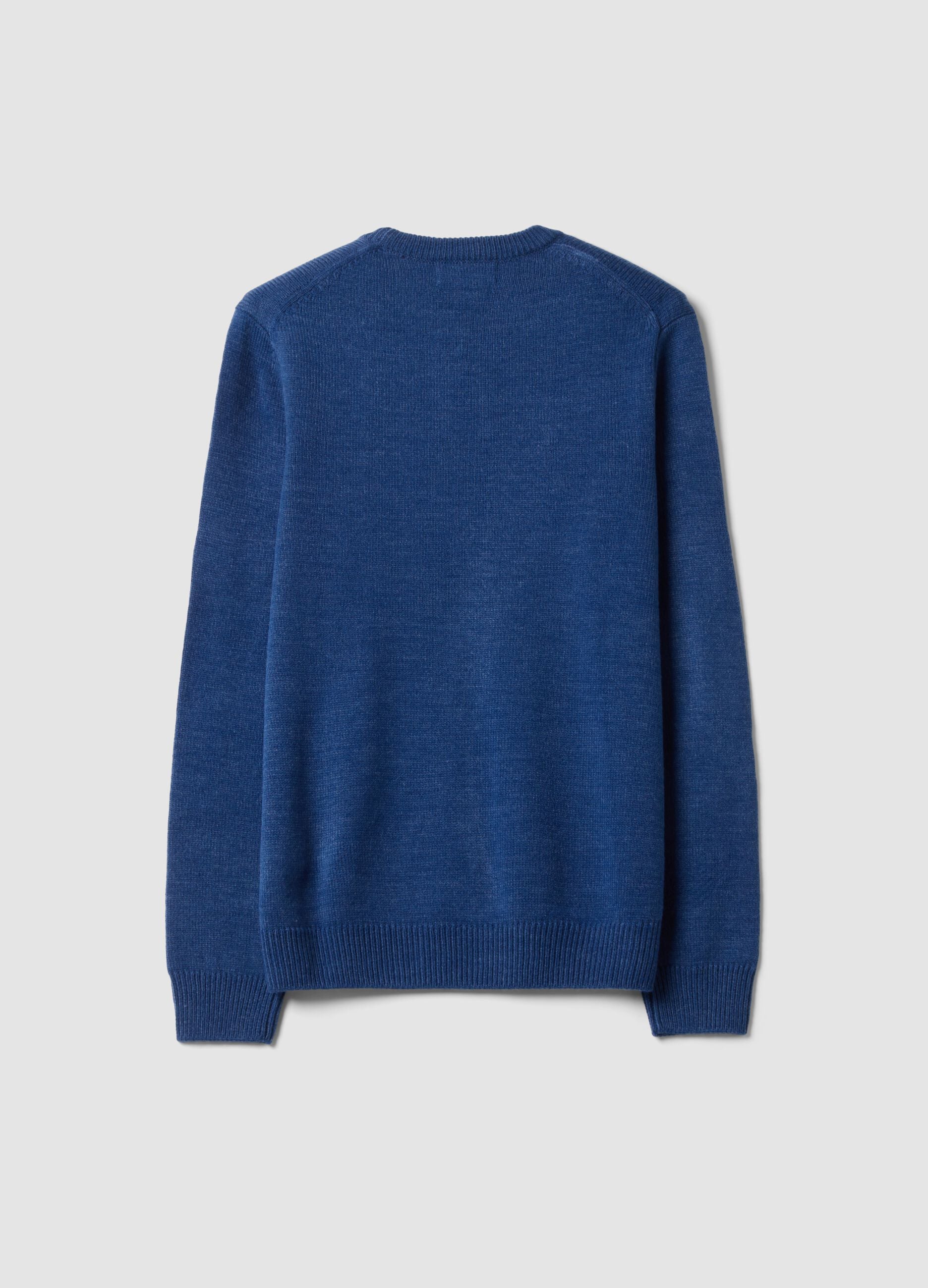 Blue crew-neck regular-fit jersey knit jumper