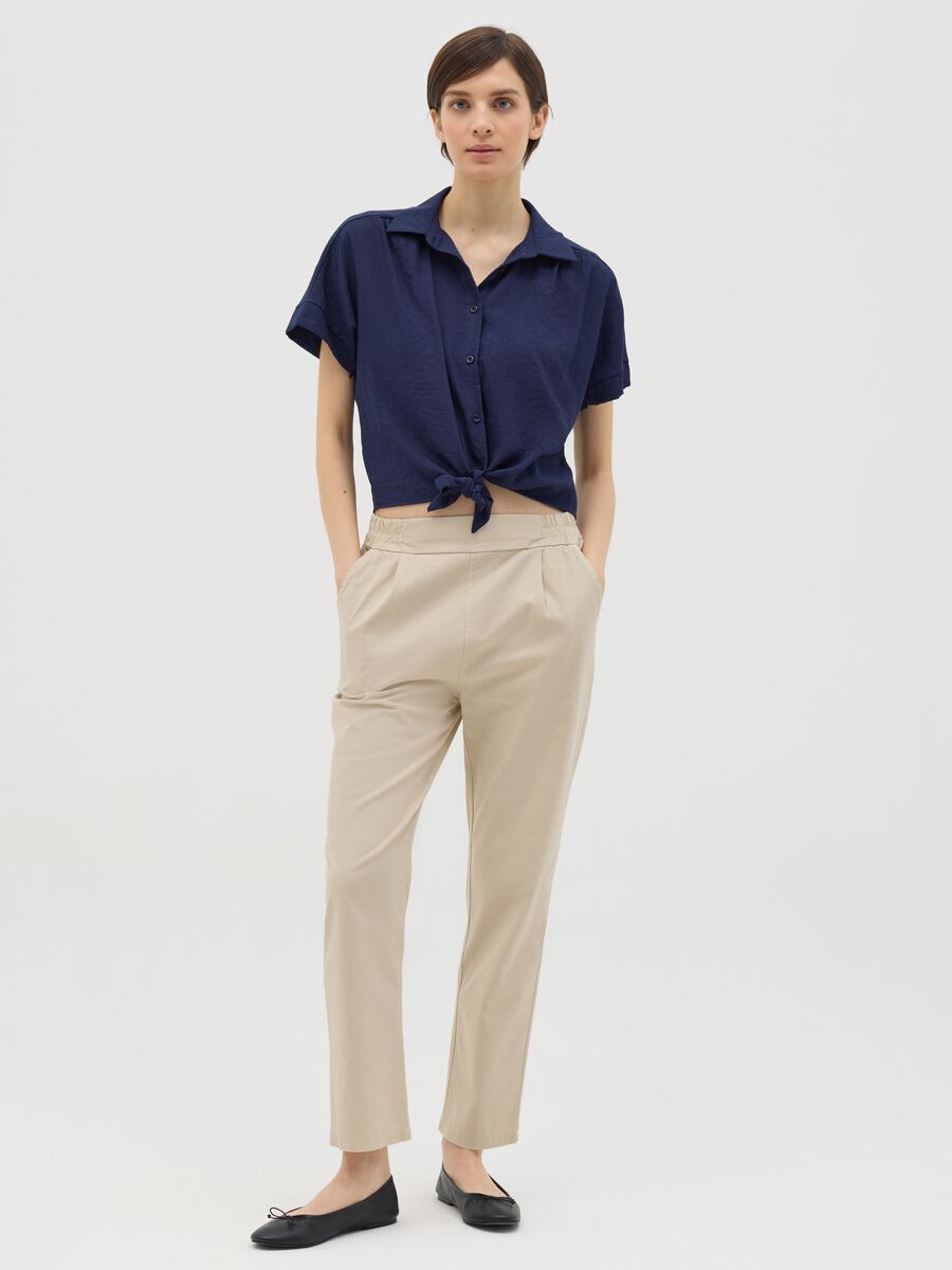 Beige cigarette trousers with elastic waistband_0