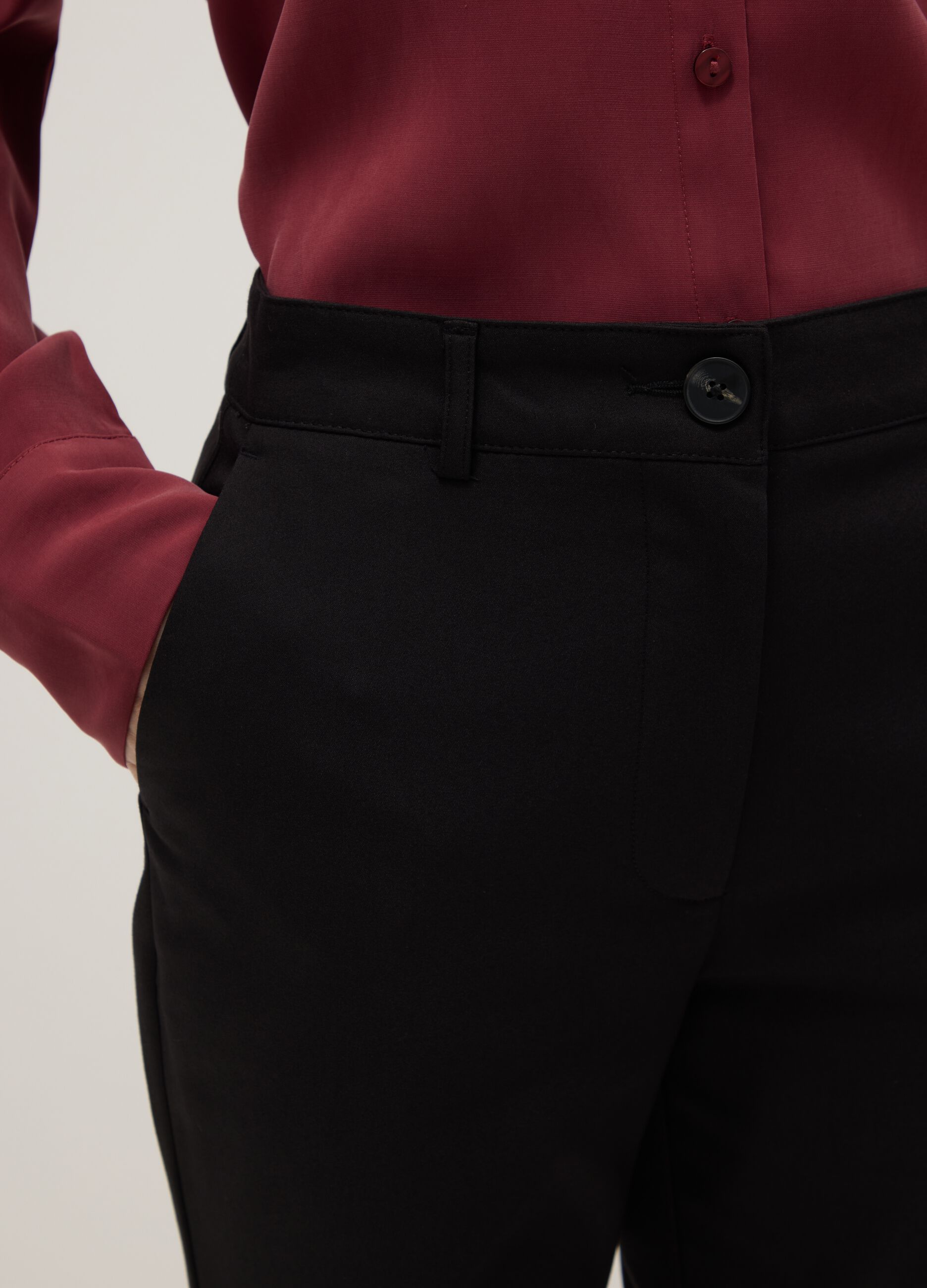 Black stretch regular fit trousers