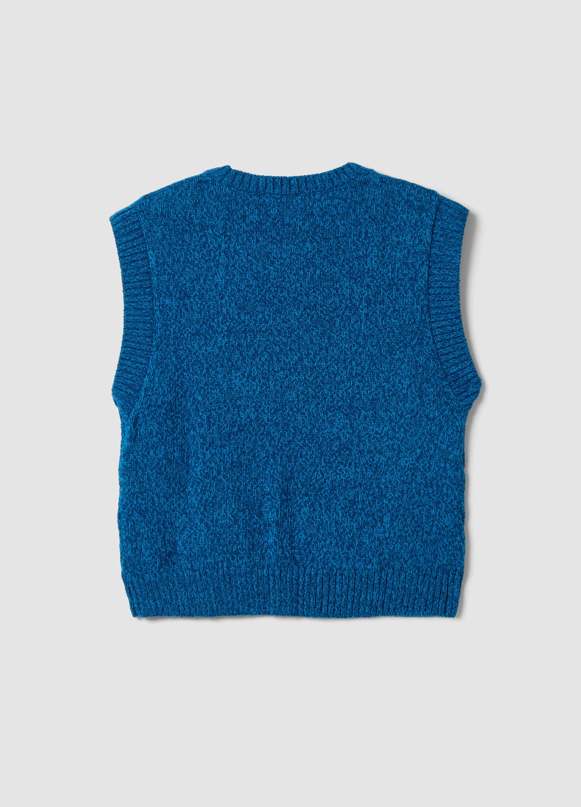 Blue wool-blend crew-neck vest with oversized fit