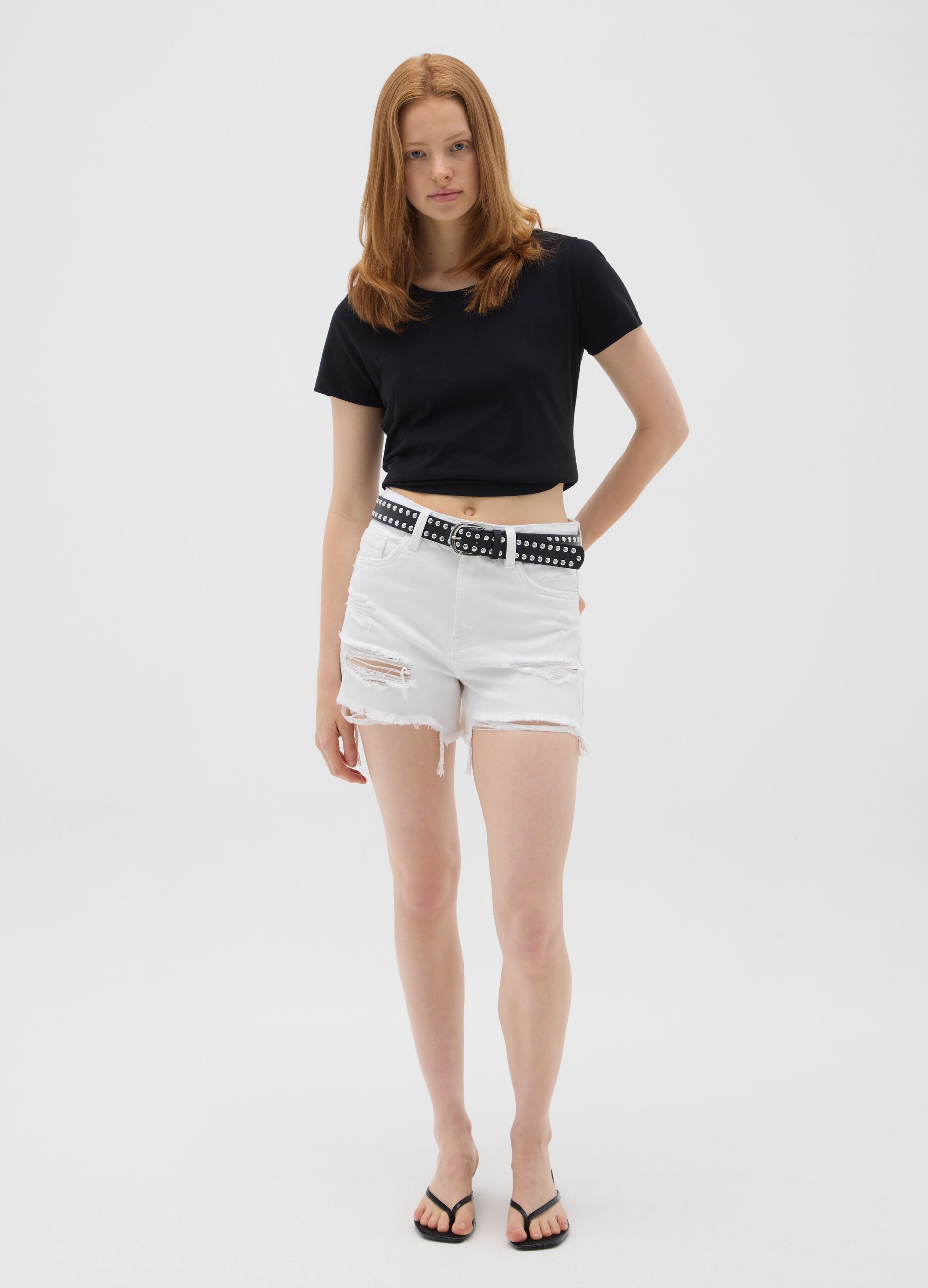 T-shirt da donna in puro cotone nero regular fit