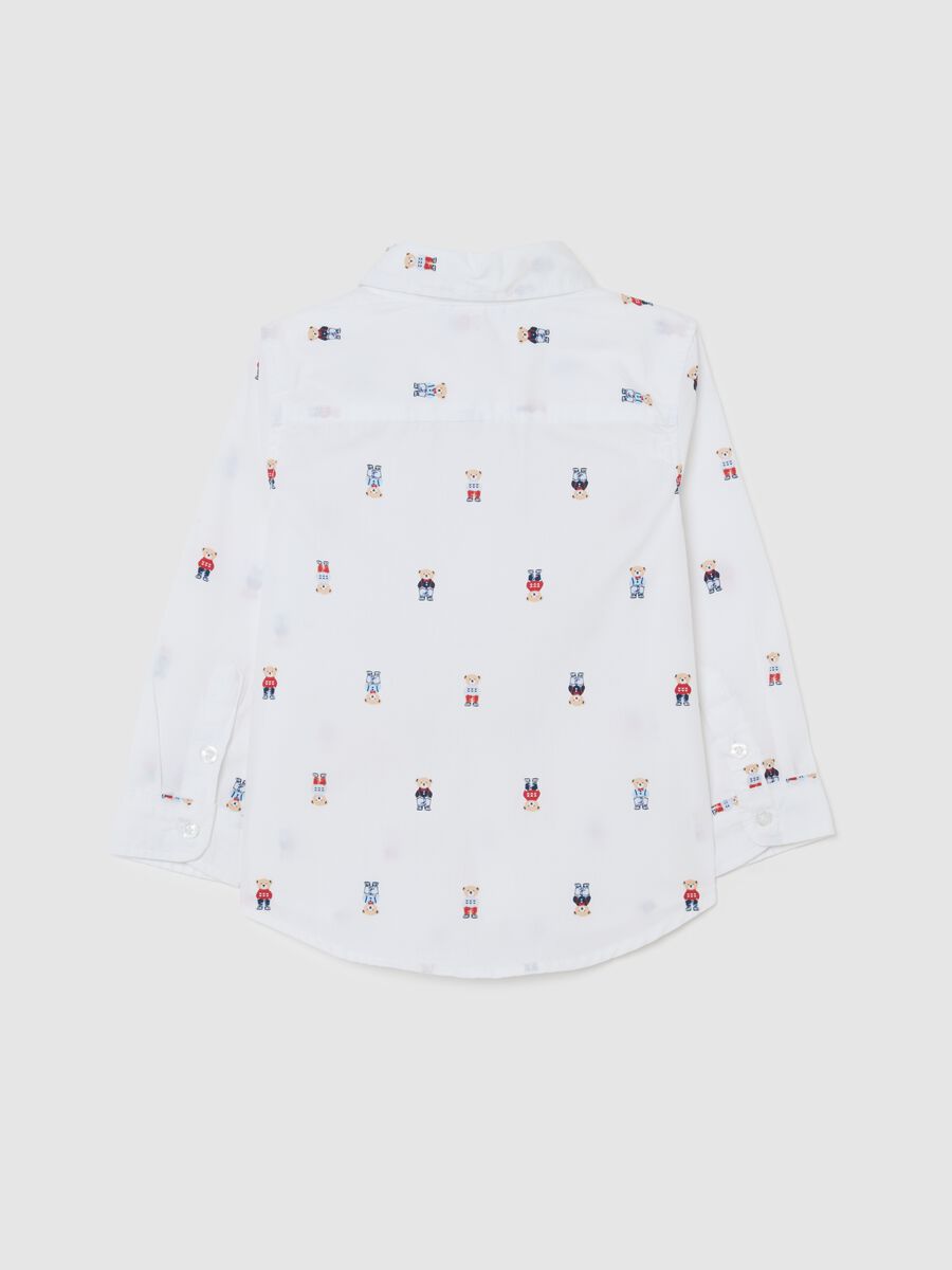 White regular fit pure cotton baby shirt with teddy bears_1