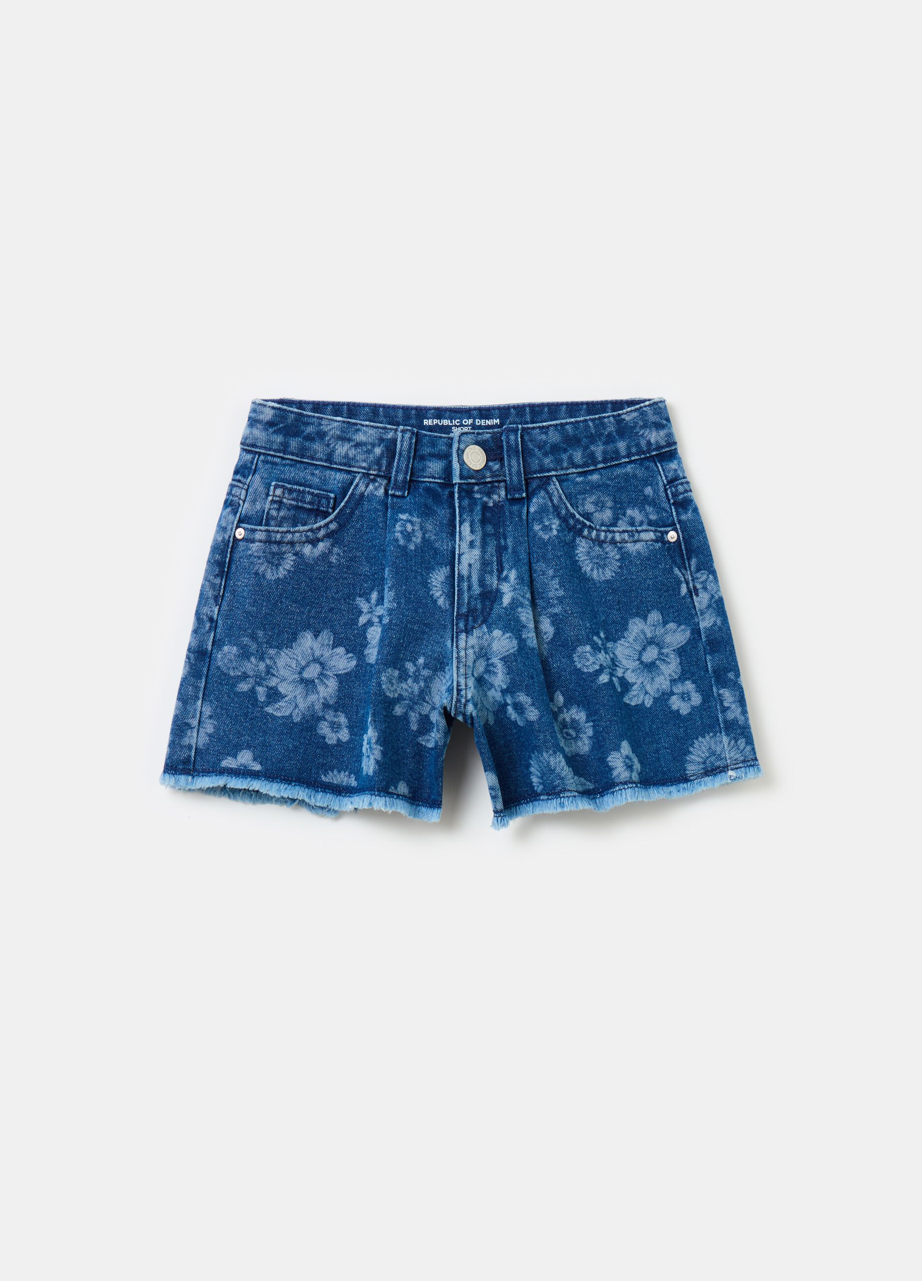 Shorts in denim con stampa floreale