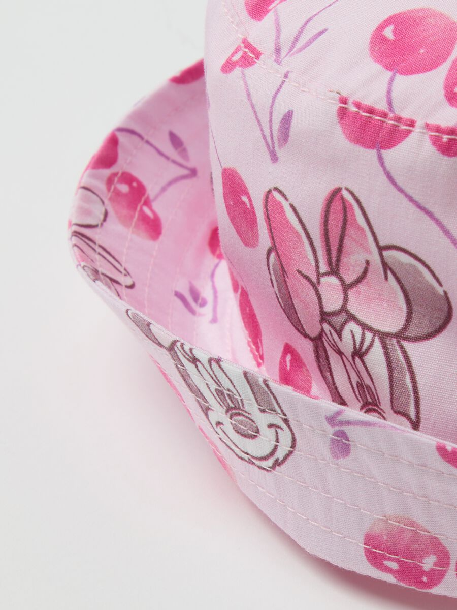 Bucket hat in puro cotone rosa da bimba con Minnie e ciliegie_2
