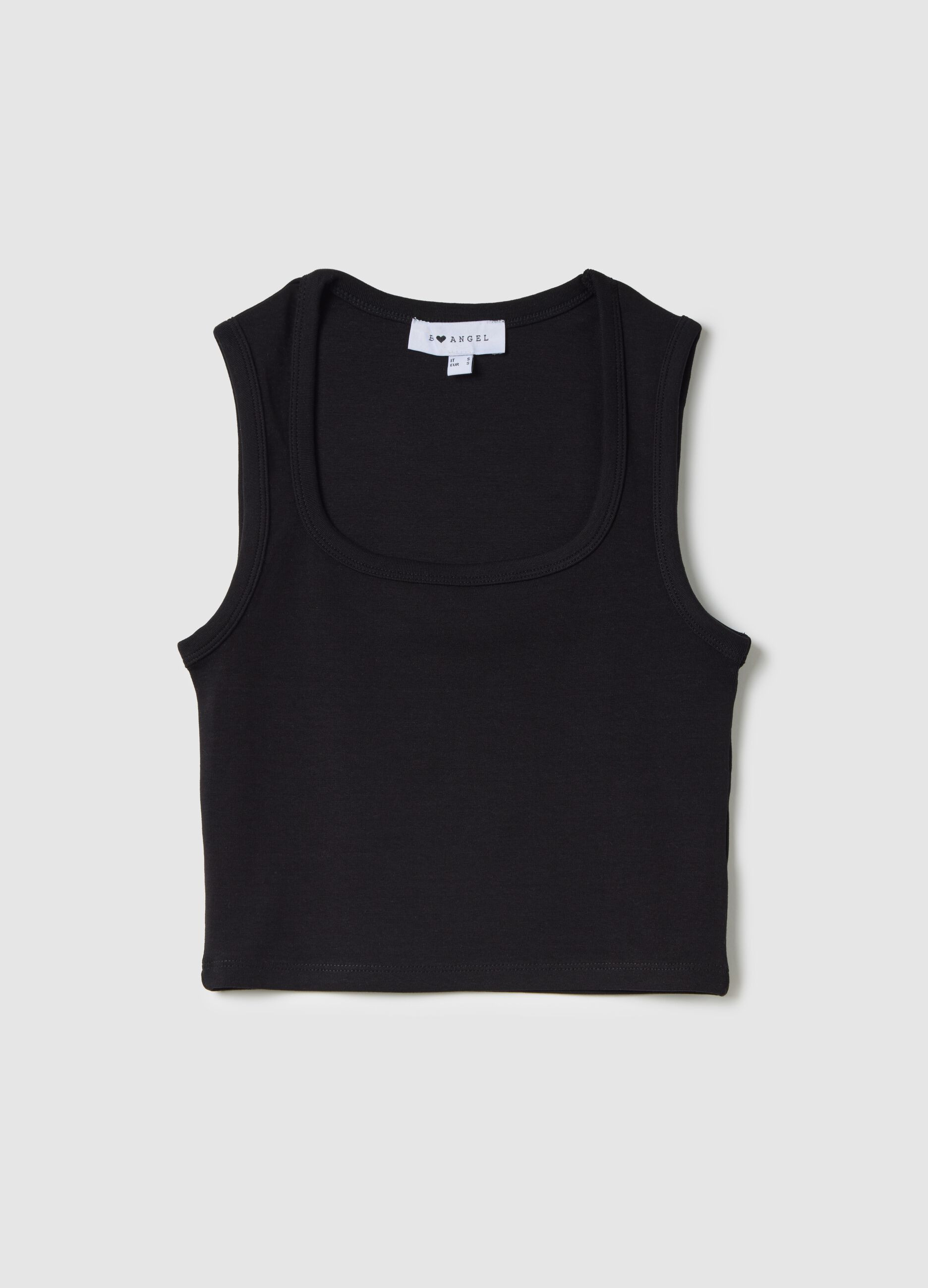Canotta da donna in cotone elasticizzato nera fitted