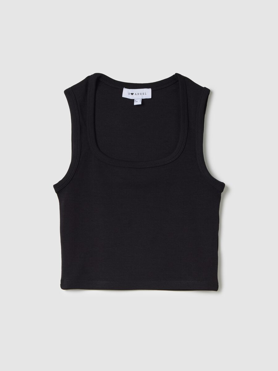 Women’s black fitted vest top in stretch cotton_4