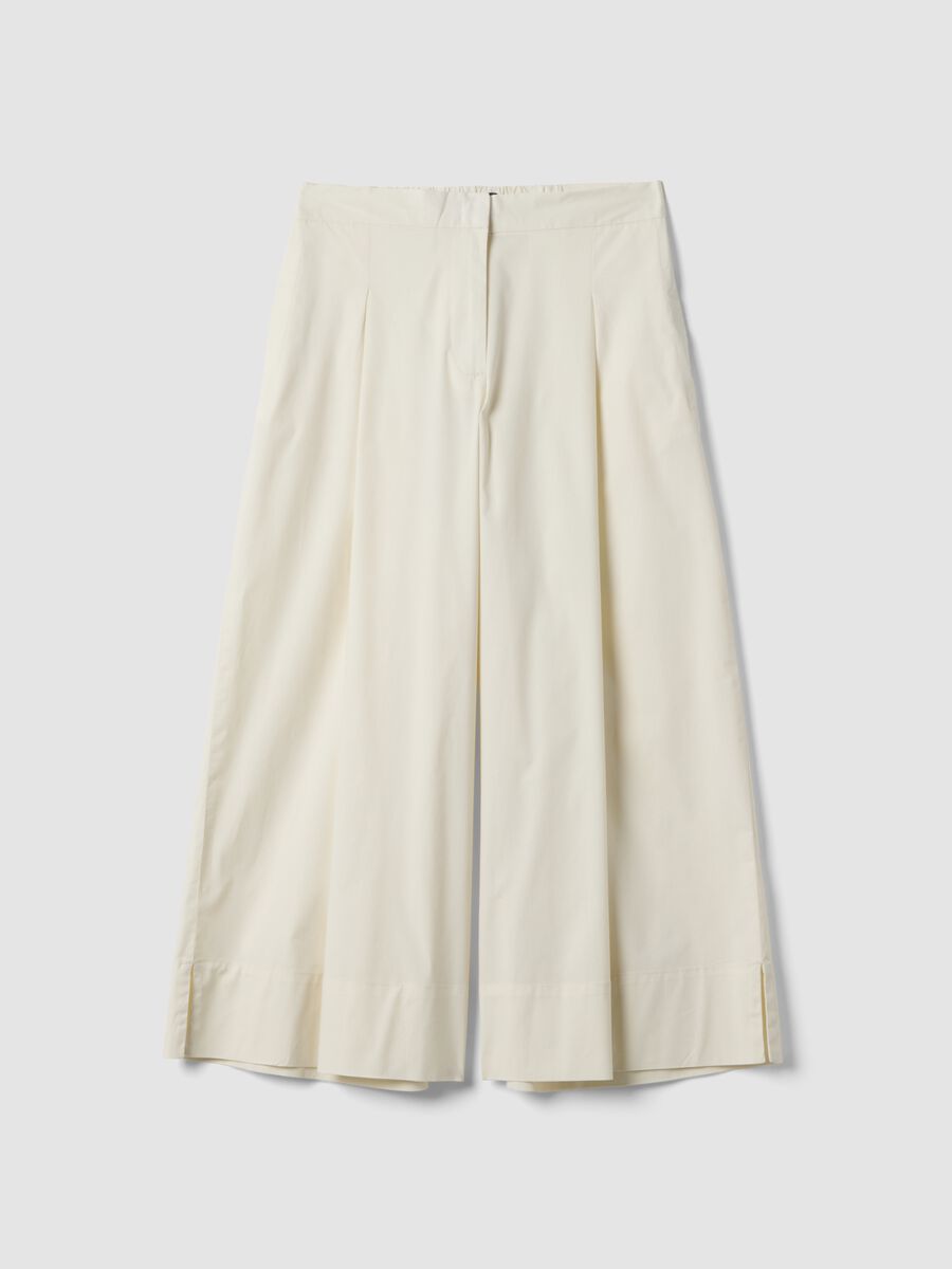 Beige stretch cotton palazzo trousers_0