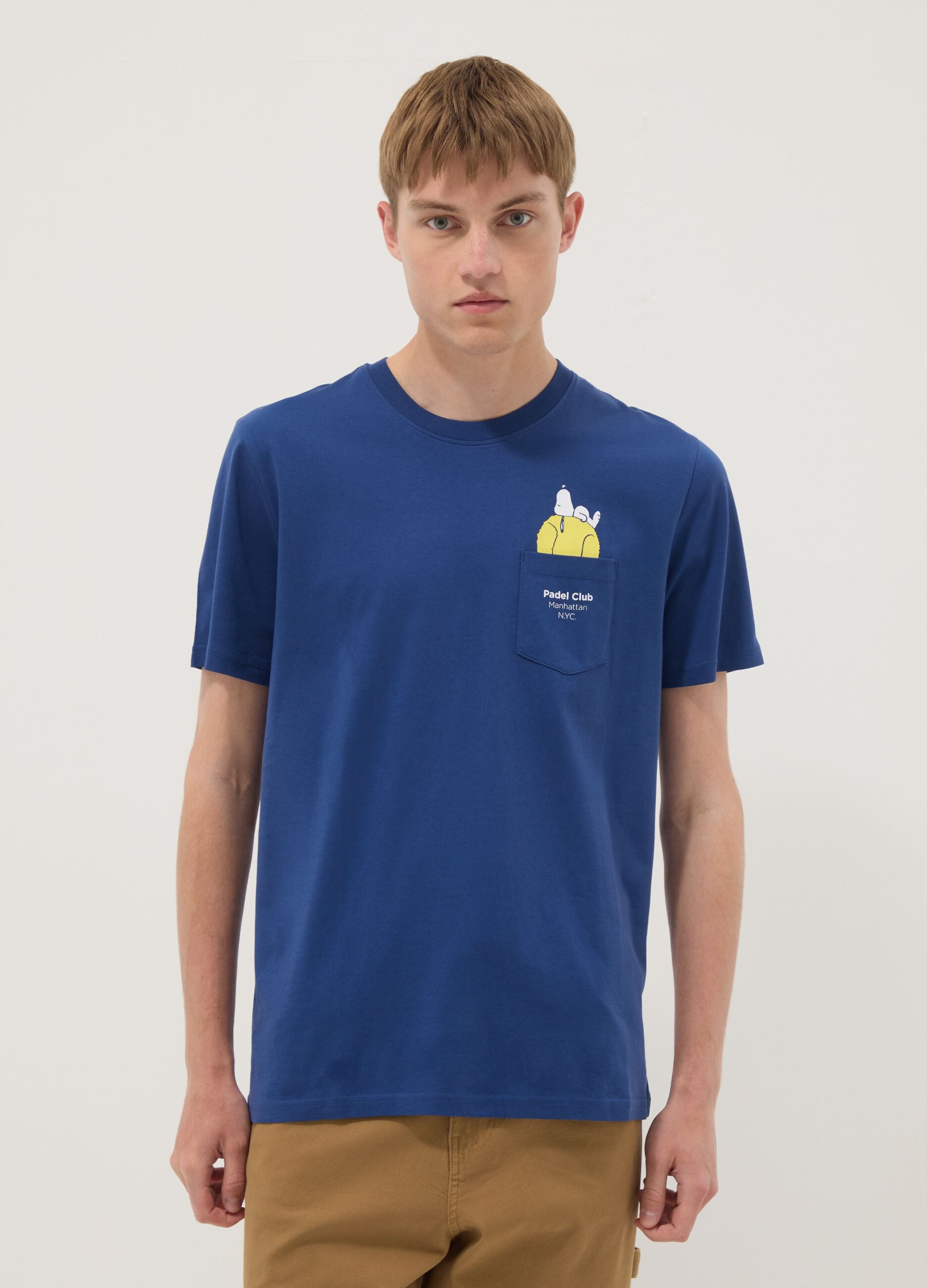 Blue pure cotton T-shirt with chest pocket