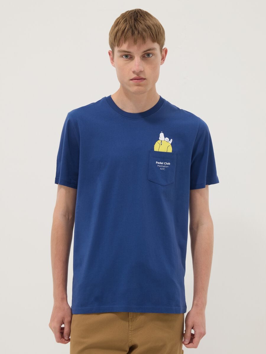 T-shirt blu in puro cotone con taschino_0