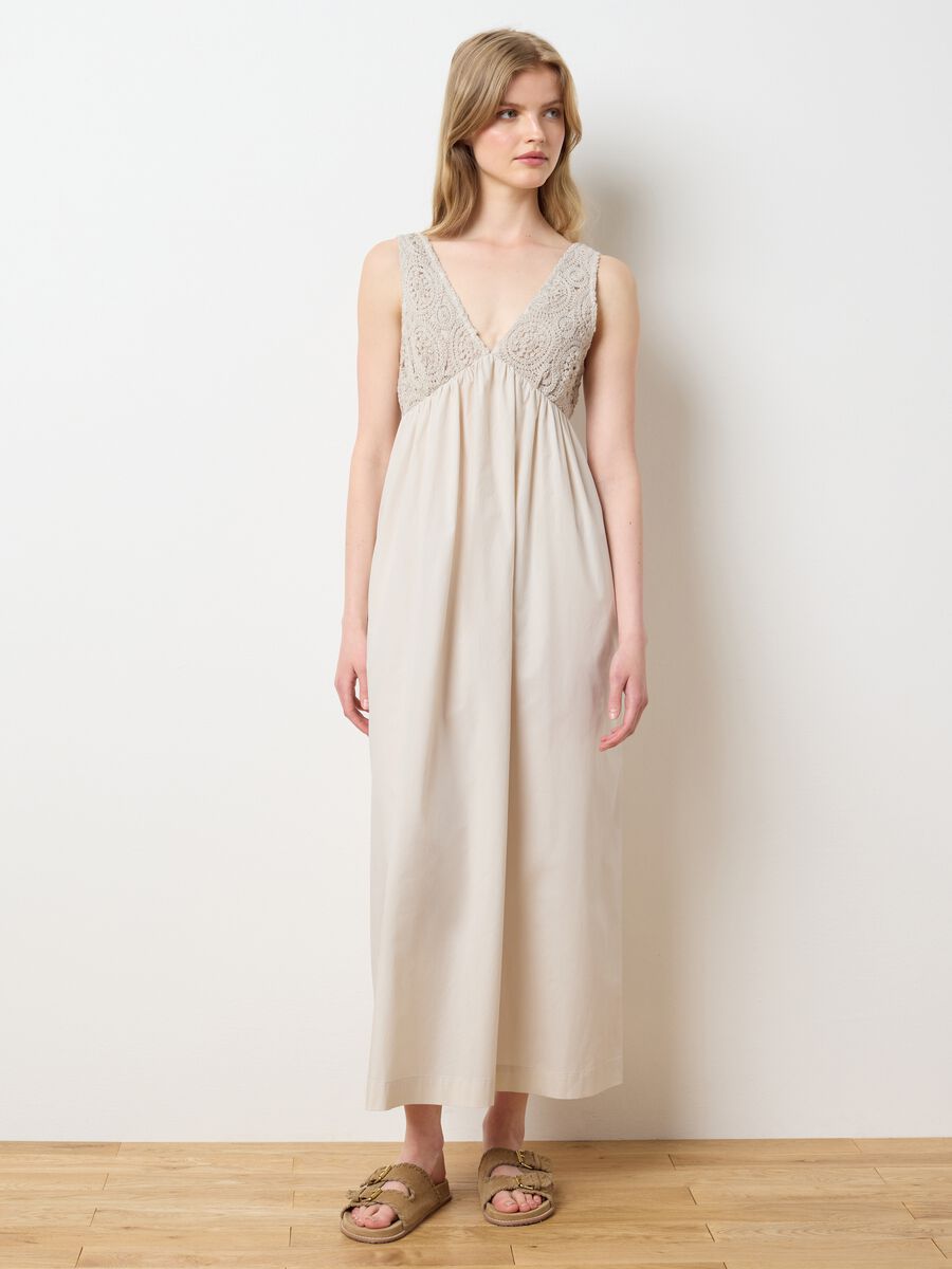 Women's long beige pure cotton dress over_0