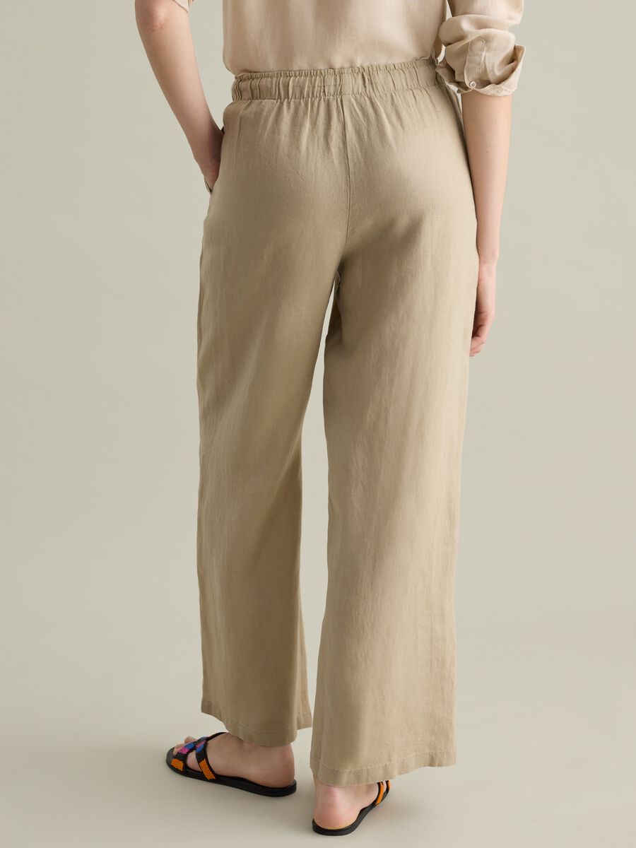 Beige wide-leg fluid trousers in linen_2