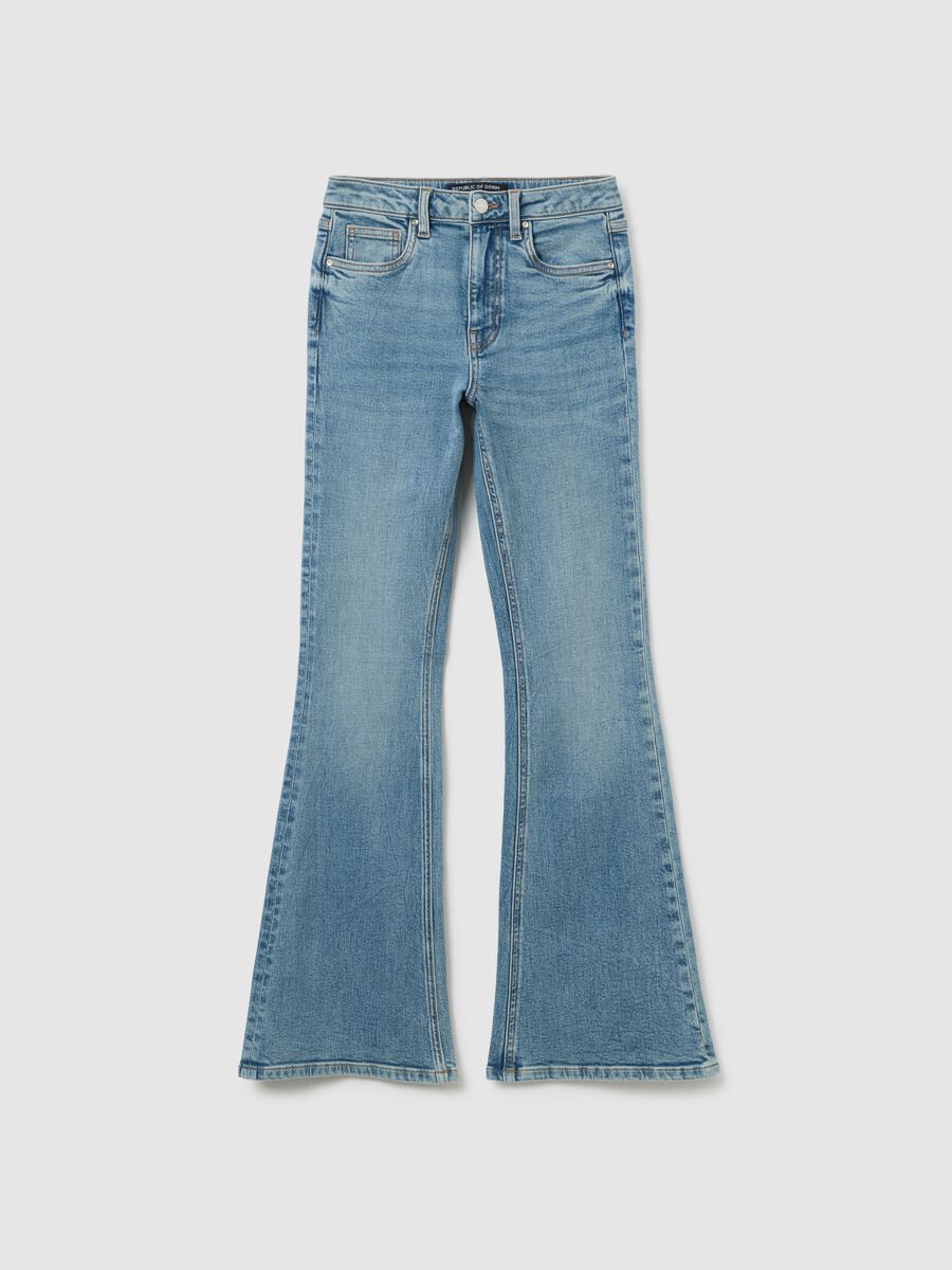 Blue denim cotton stretch flare jeans_4