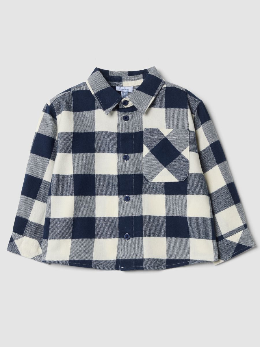 Blue and white checked pure cotton oversized shirt_0