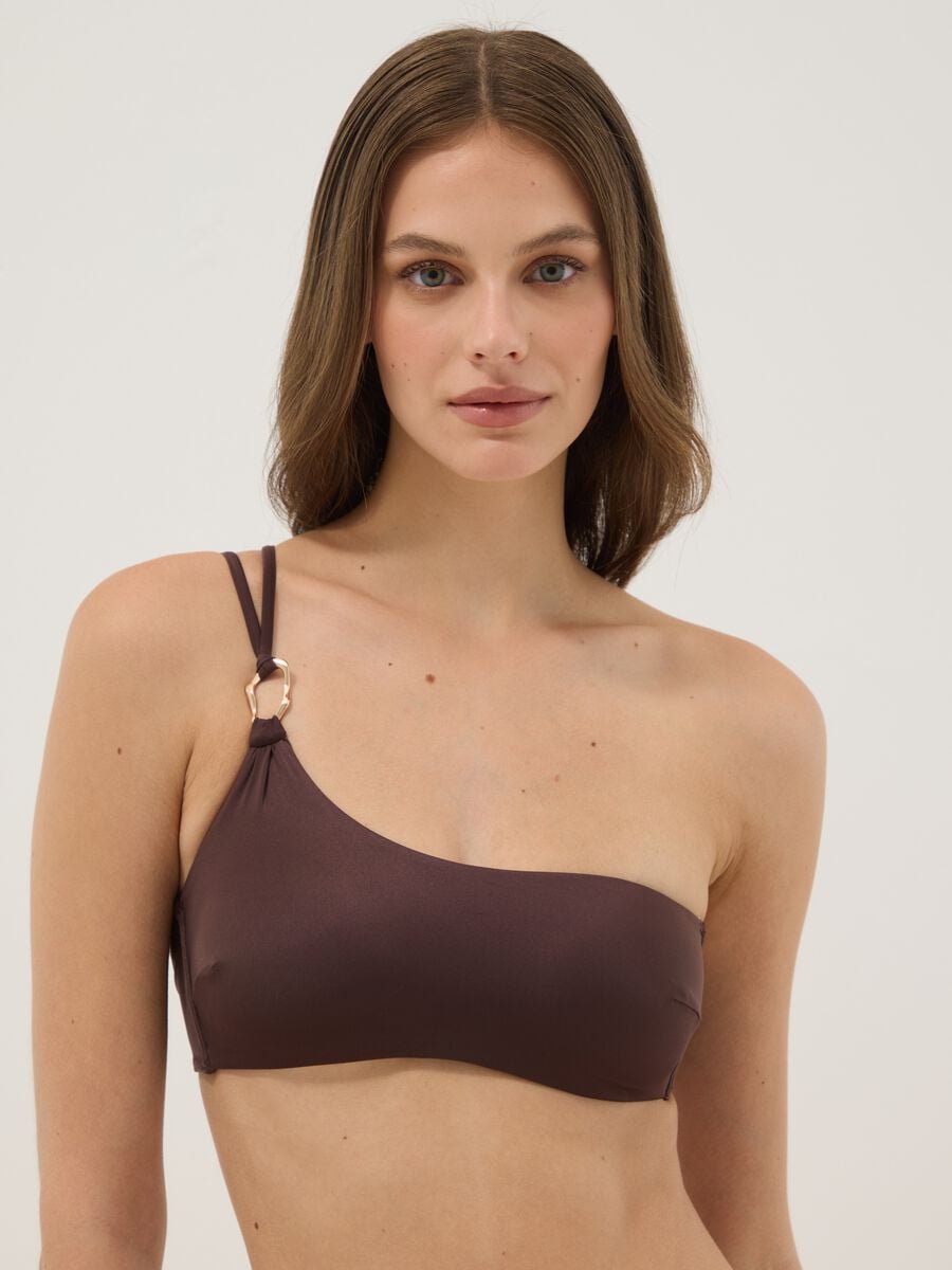 Top da bagno elasticizzato marrone con spalline_0