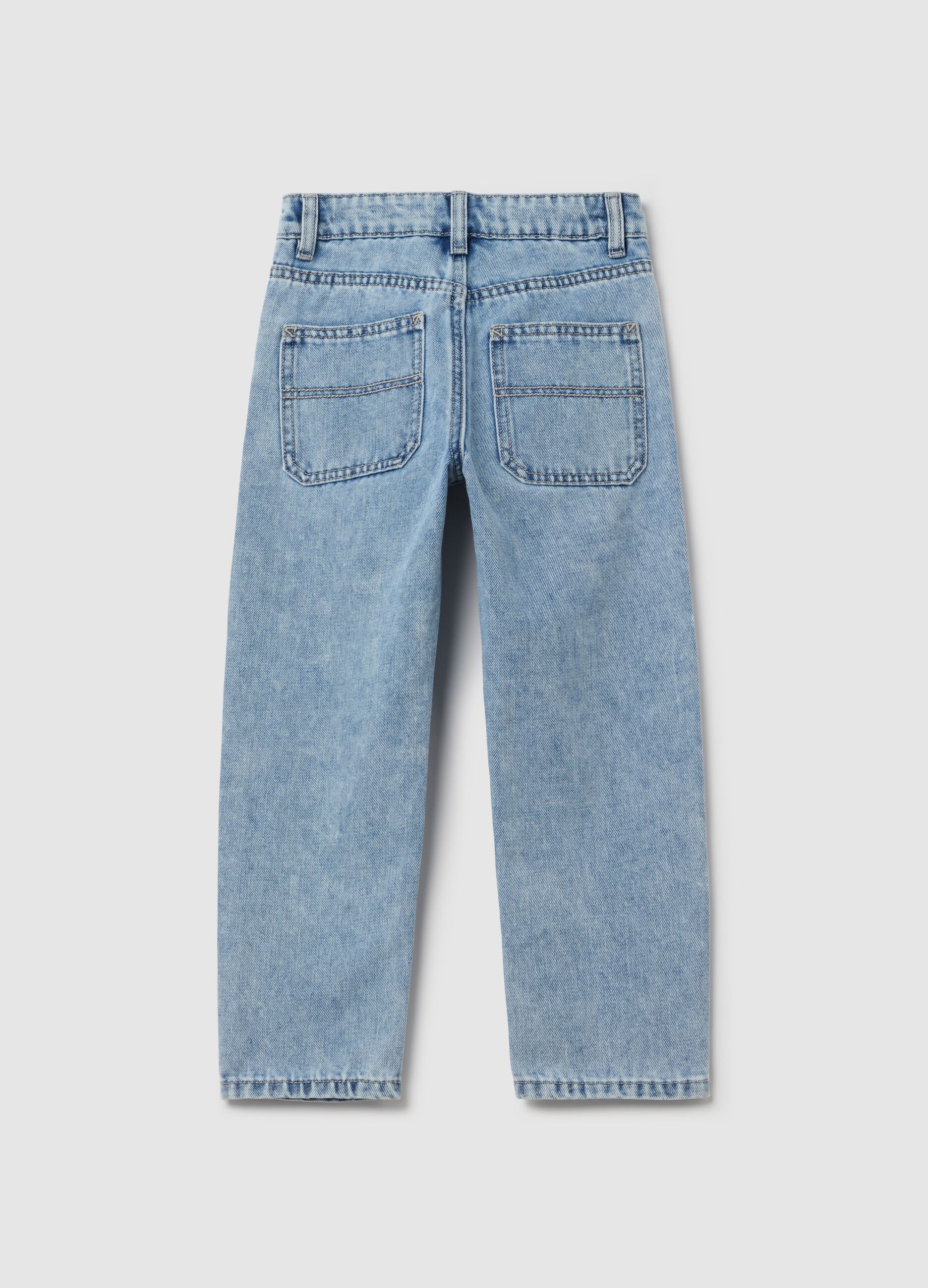 Straight-fit jeans with acid wash and drawstring