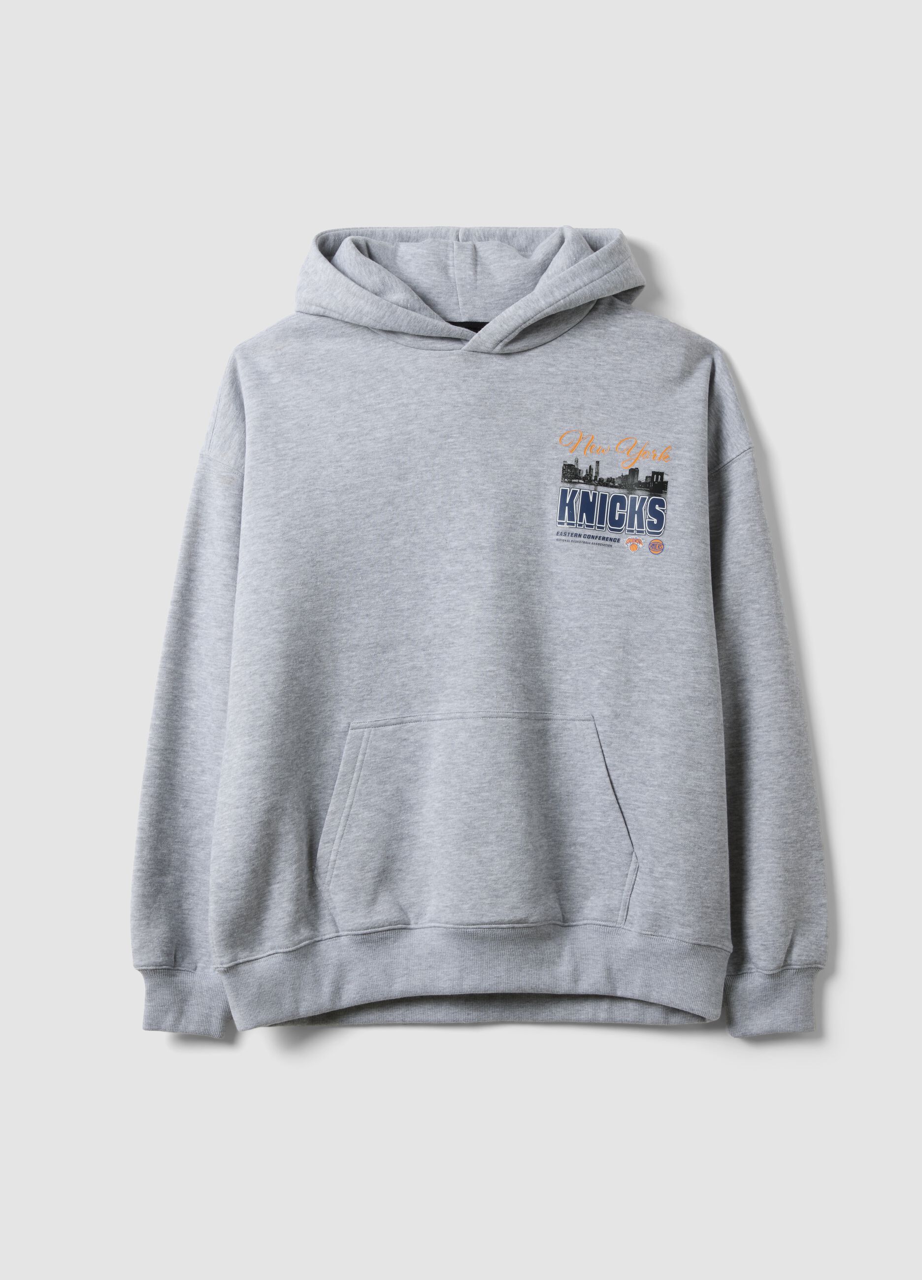 Grey cotton-blend hoodie with Knicks print