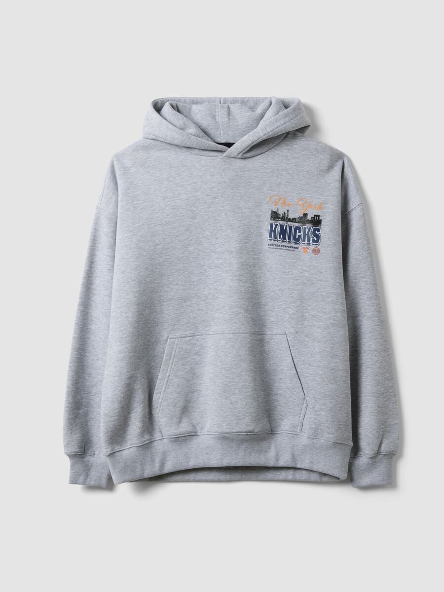Felpa grigia con cappuccio in misto cotone con stampa Knicks_0