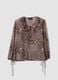 Purple patterned blouse with ruffles and tie neck_0