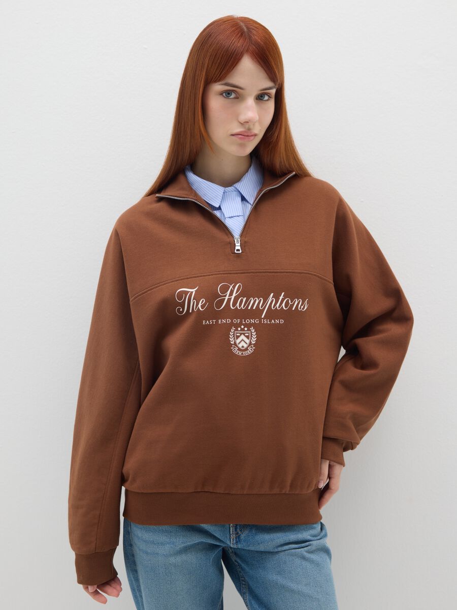 Felpa marrone mezza zip_0