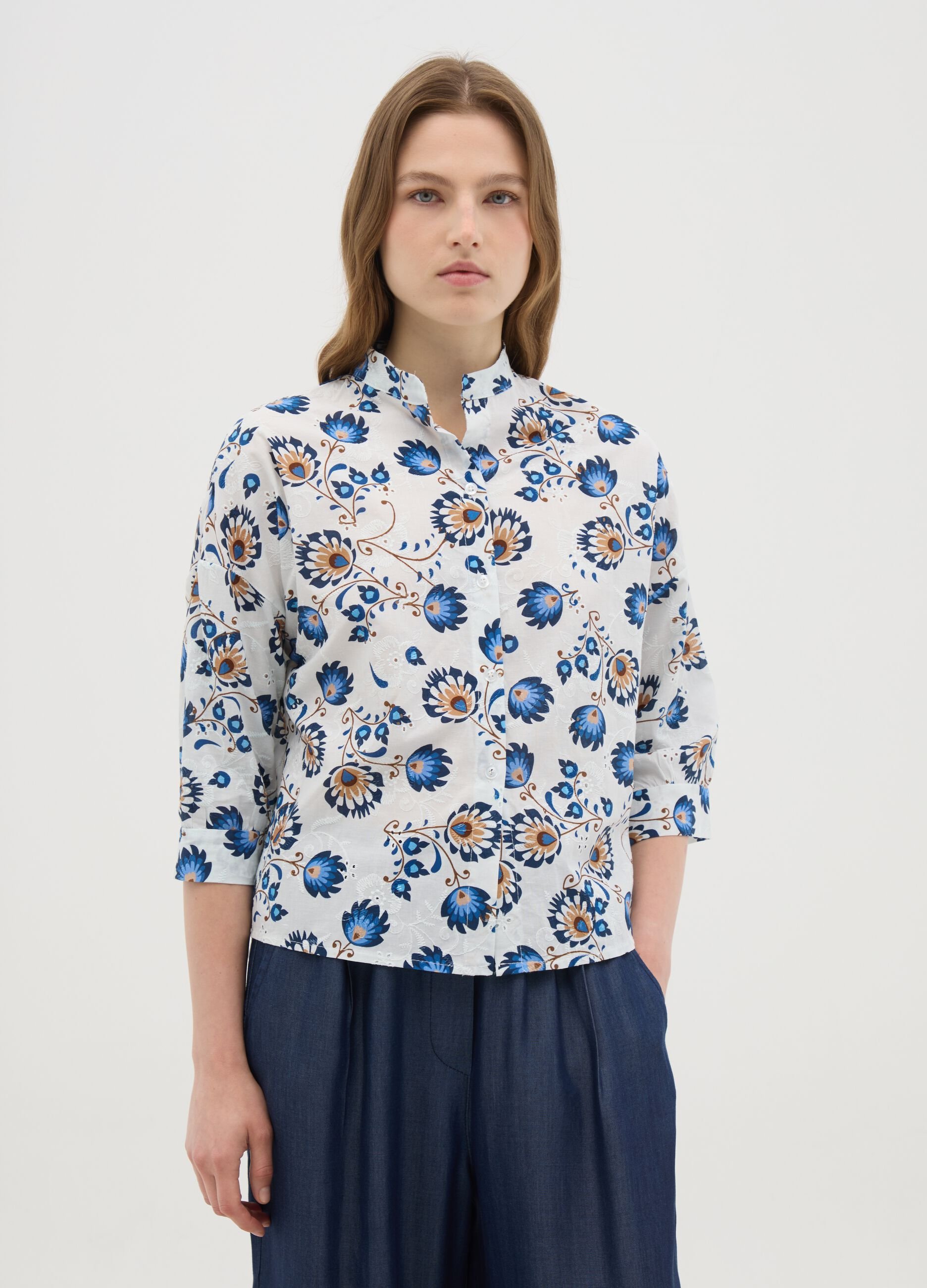 Multicolour regular fit women's shirt in pure cotton