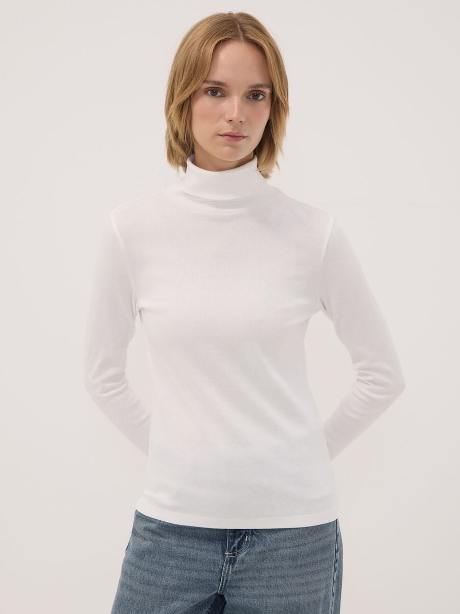 White pure cotton crew-neck T-shirt_0