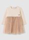 Girls' beige wide fit cotton blend dress with tulle_0