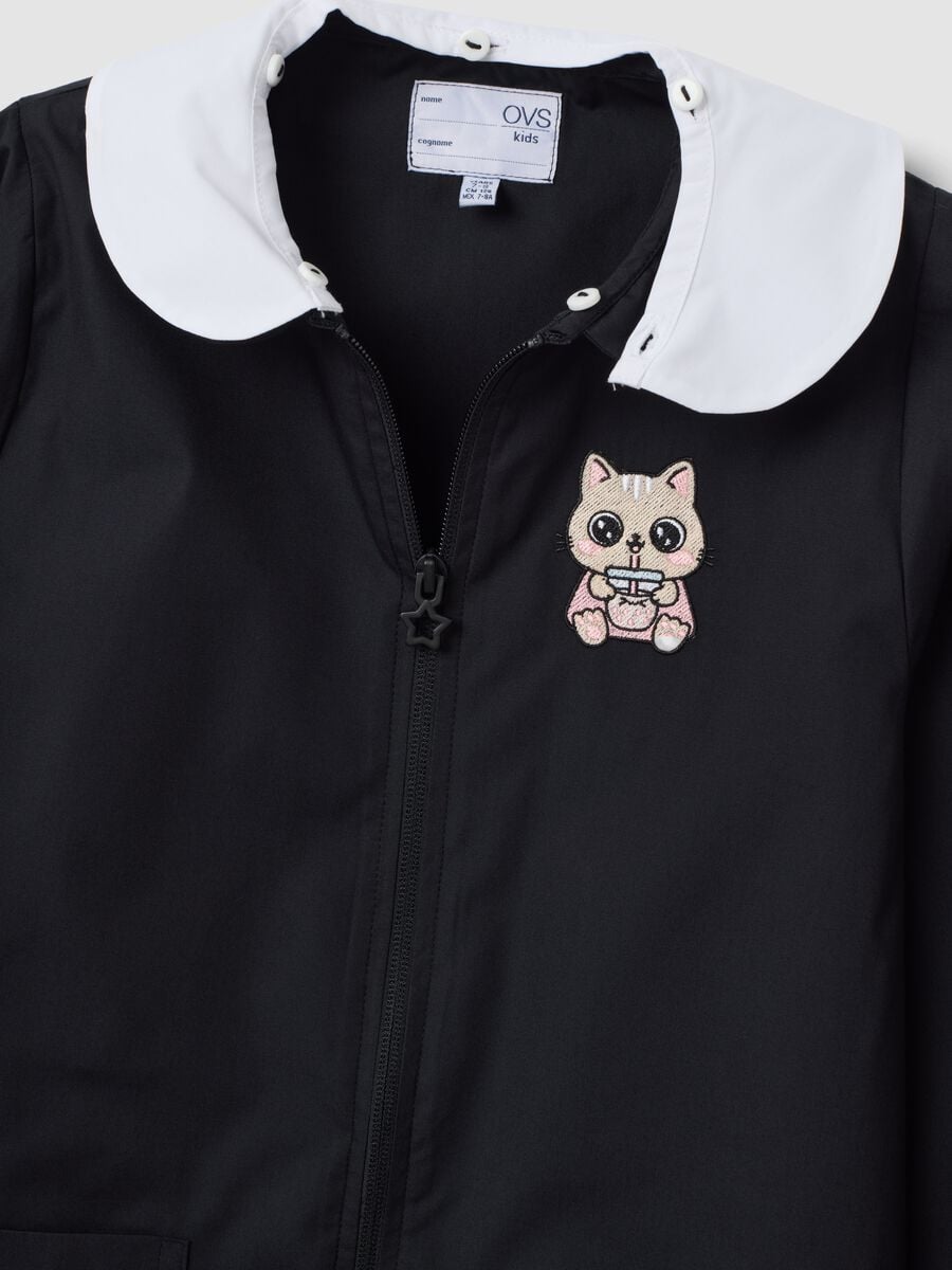 Black girls&rsquo; school smock with kitten embroidery and white collar_2