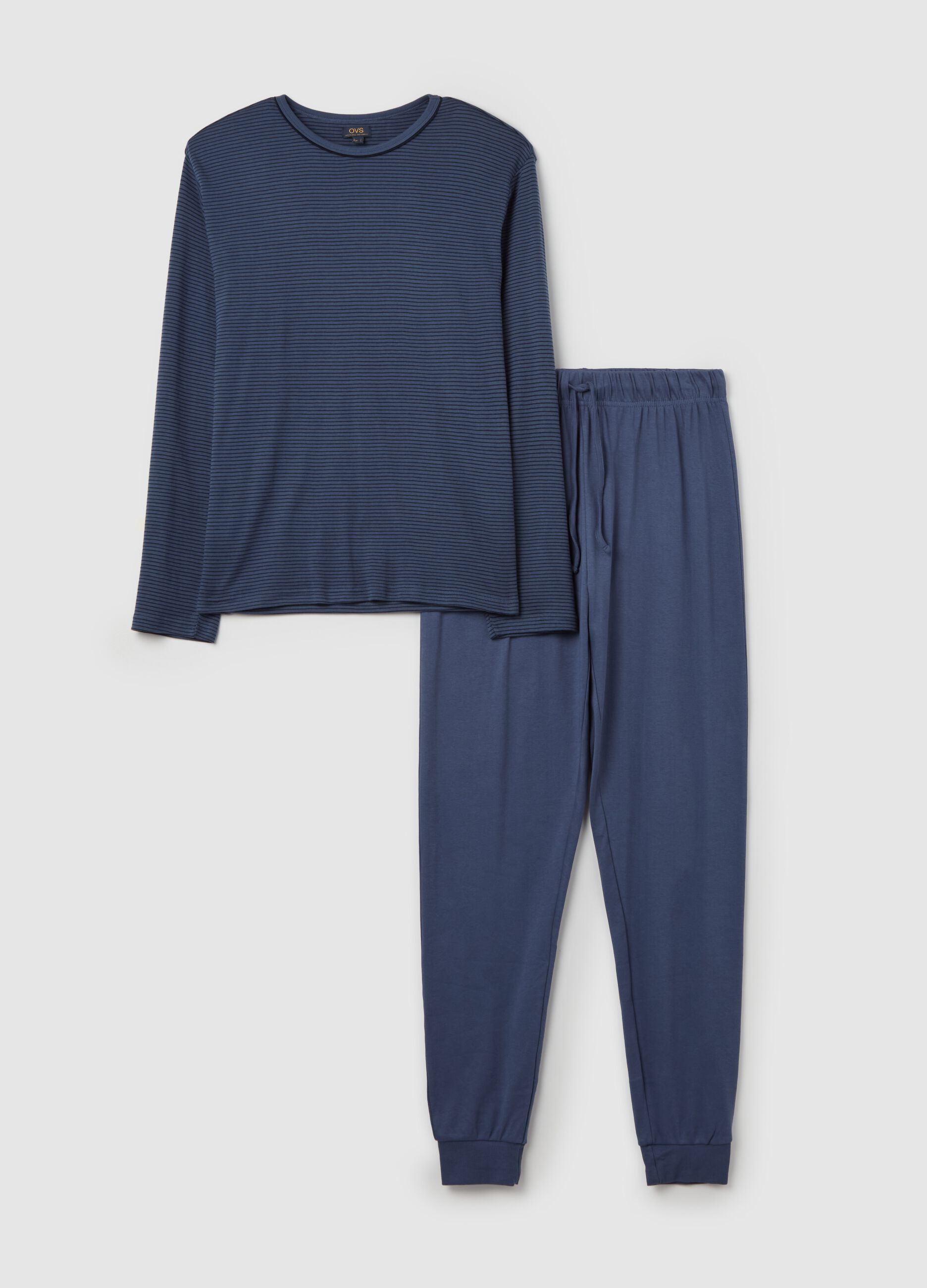 Cotton pyjamas with thin striped top