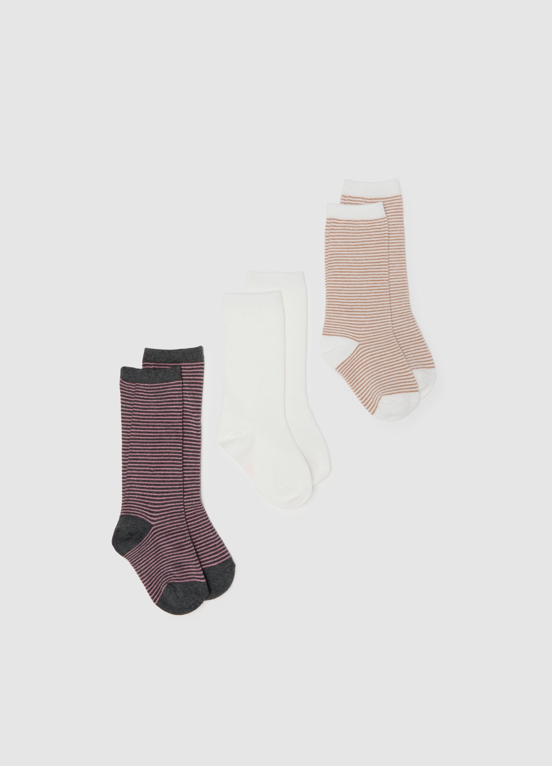 Pack of three long multicoloured elastic cotton socks