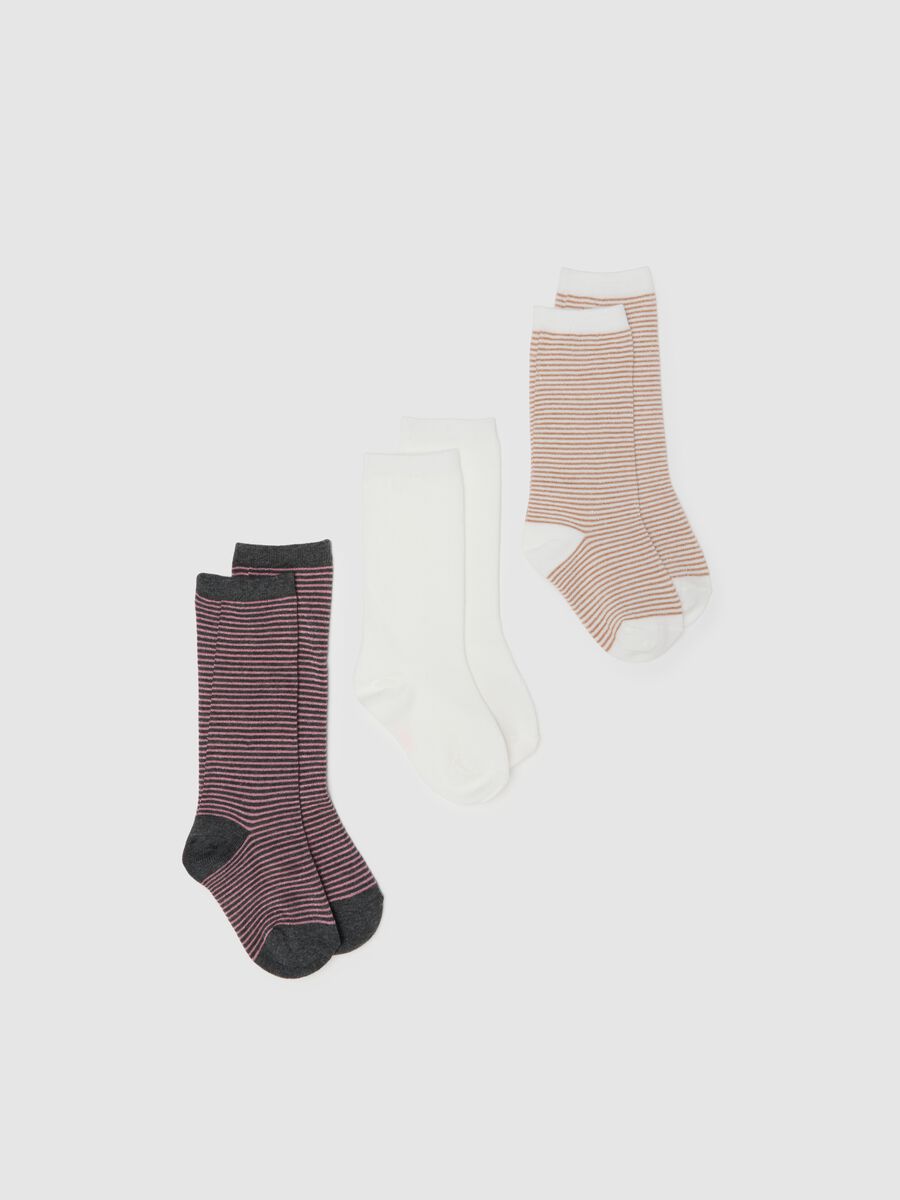 Pack of three long multicoloured elastic cotton socks_0