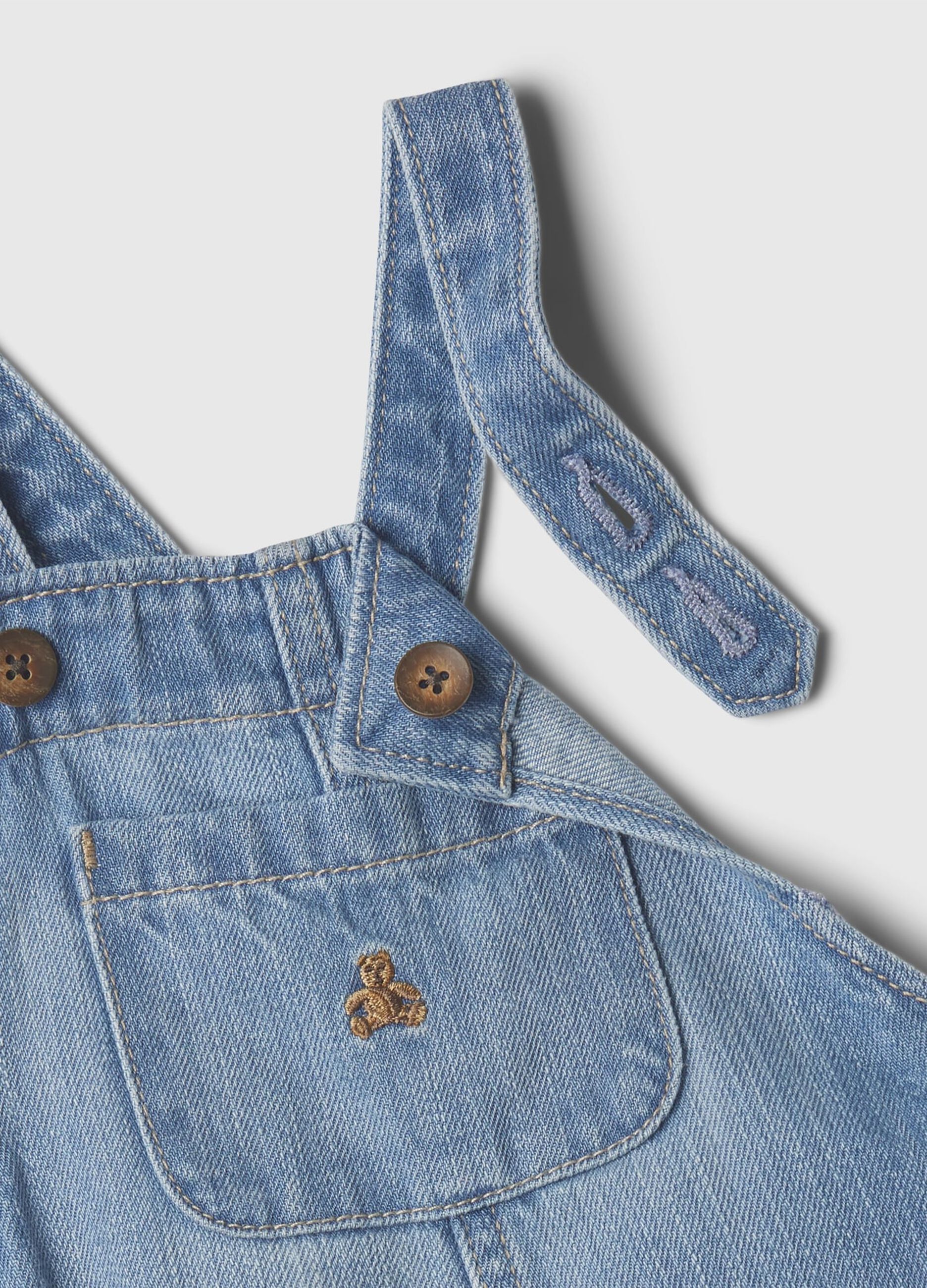 Organic cotton dungarees with teddy bear embroidery