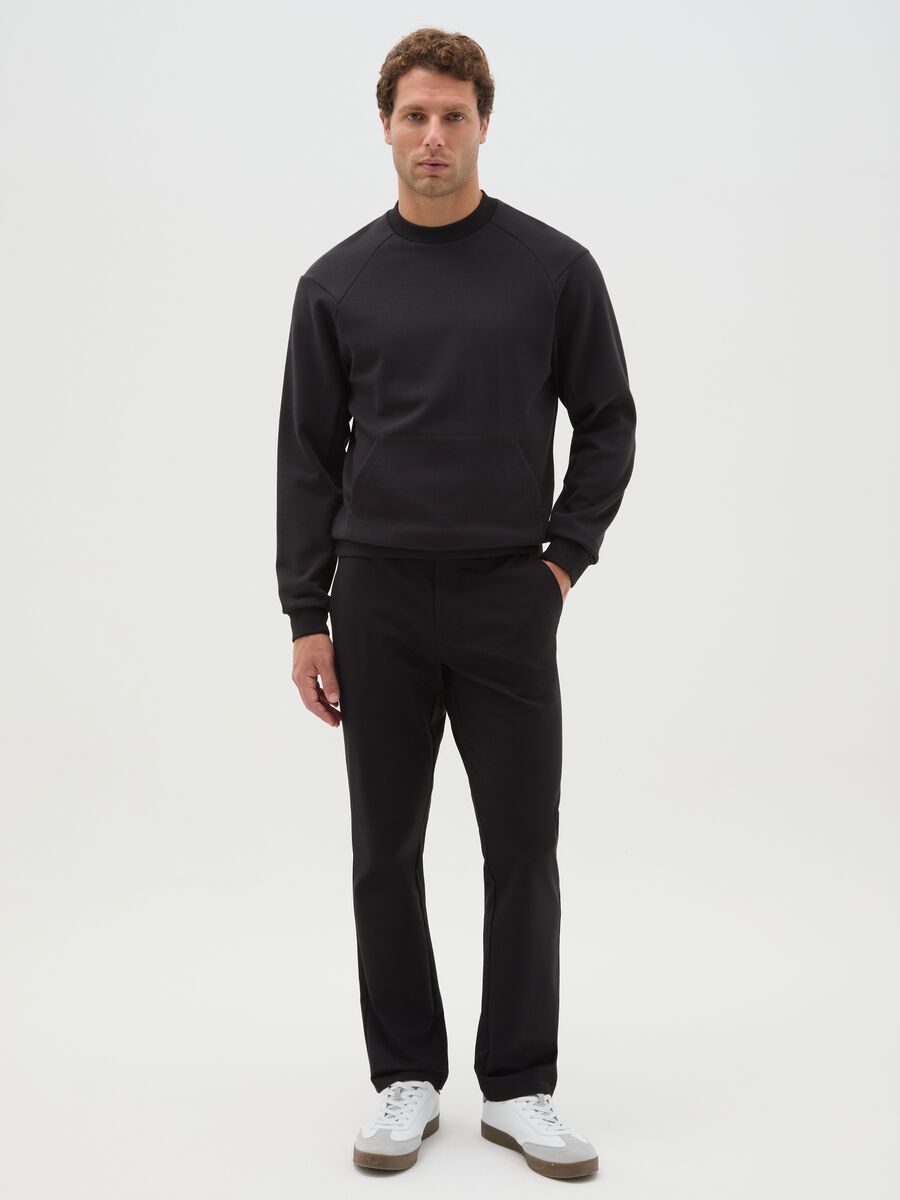 Black cotton blend regular fit chinos_0