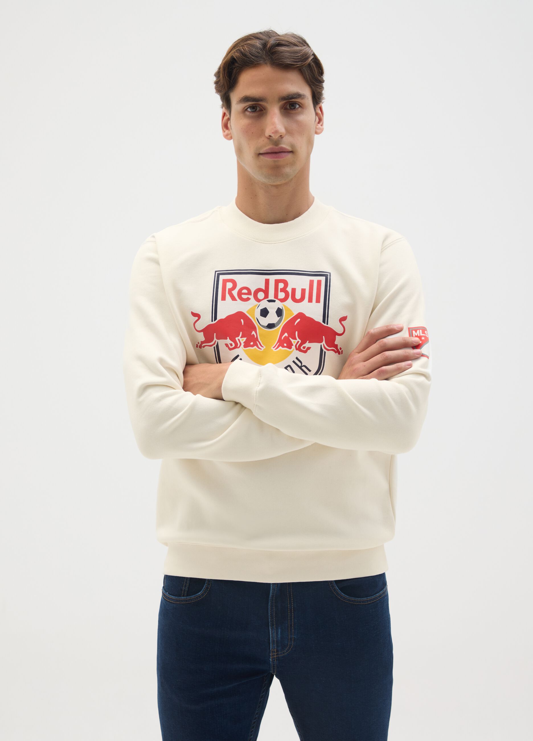 White cotton blend sweatshirt with print