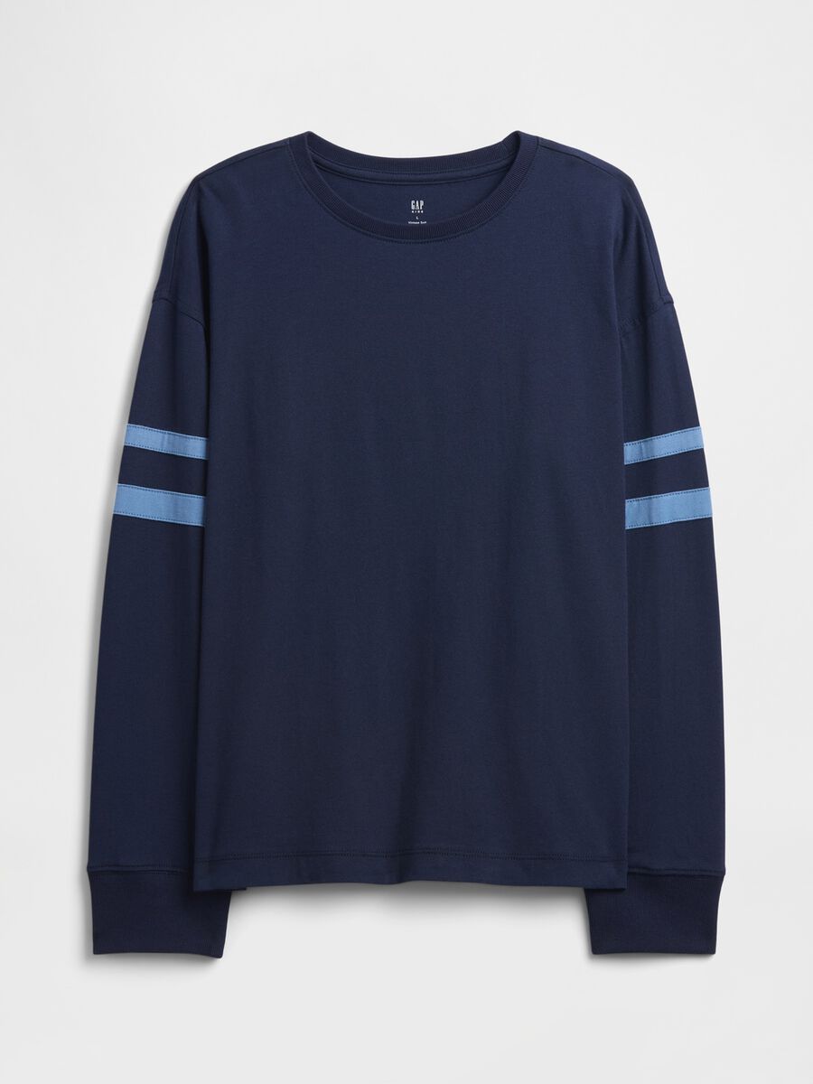 Long Sleeve Blue Cotton T-Shirt_0