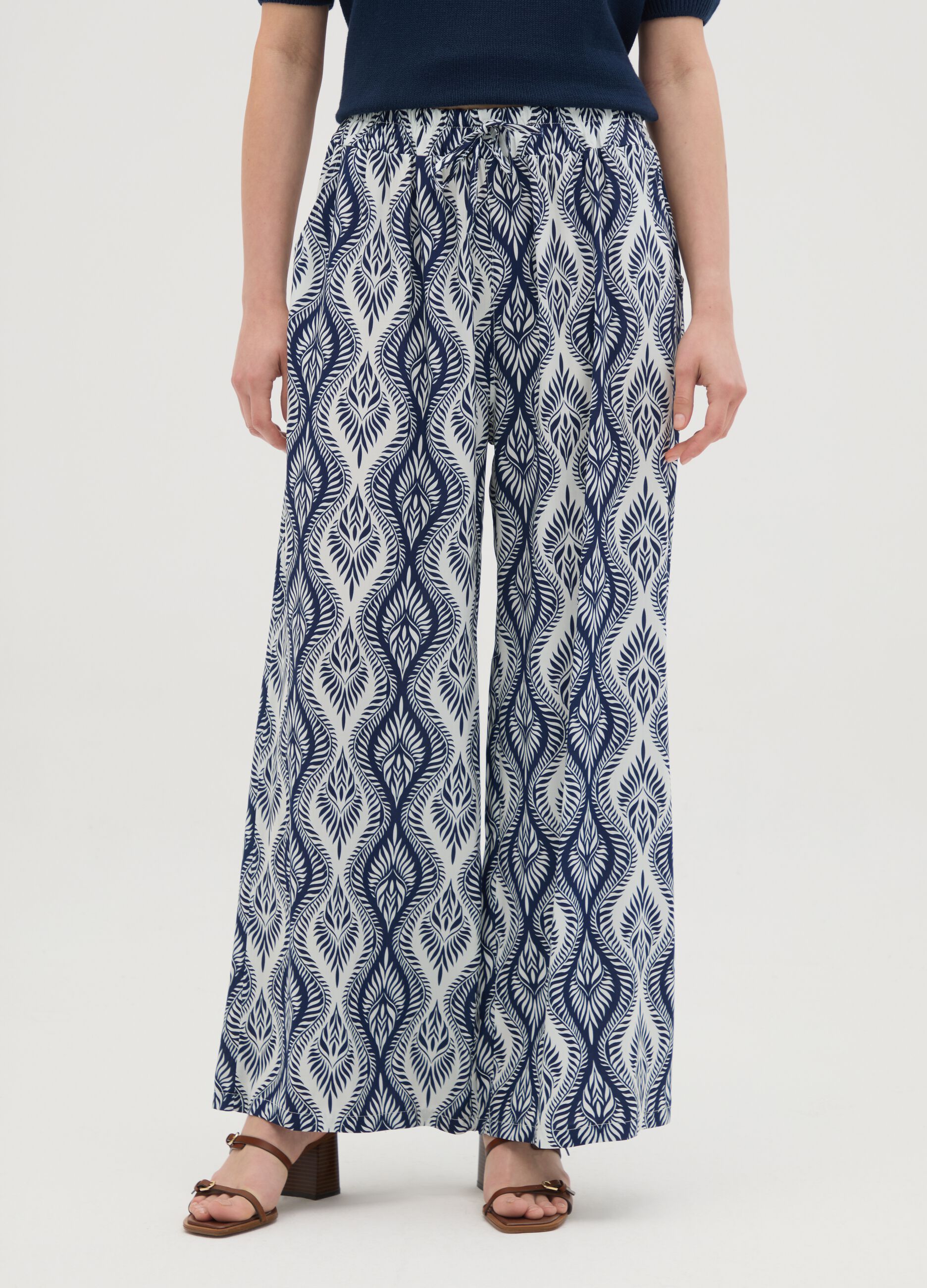 Women's Palazzo Trousers in Multicolour Viscose - Regular Fit