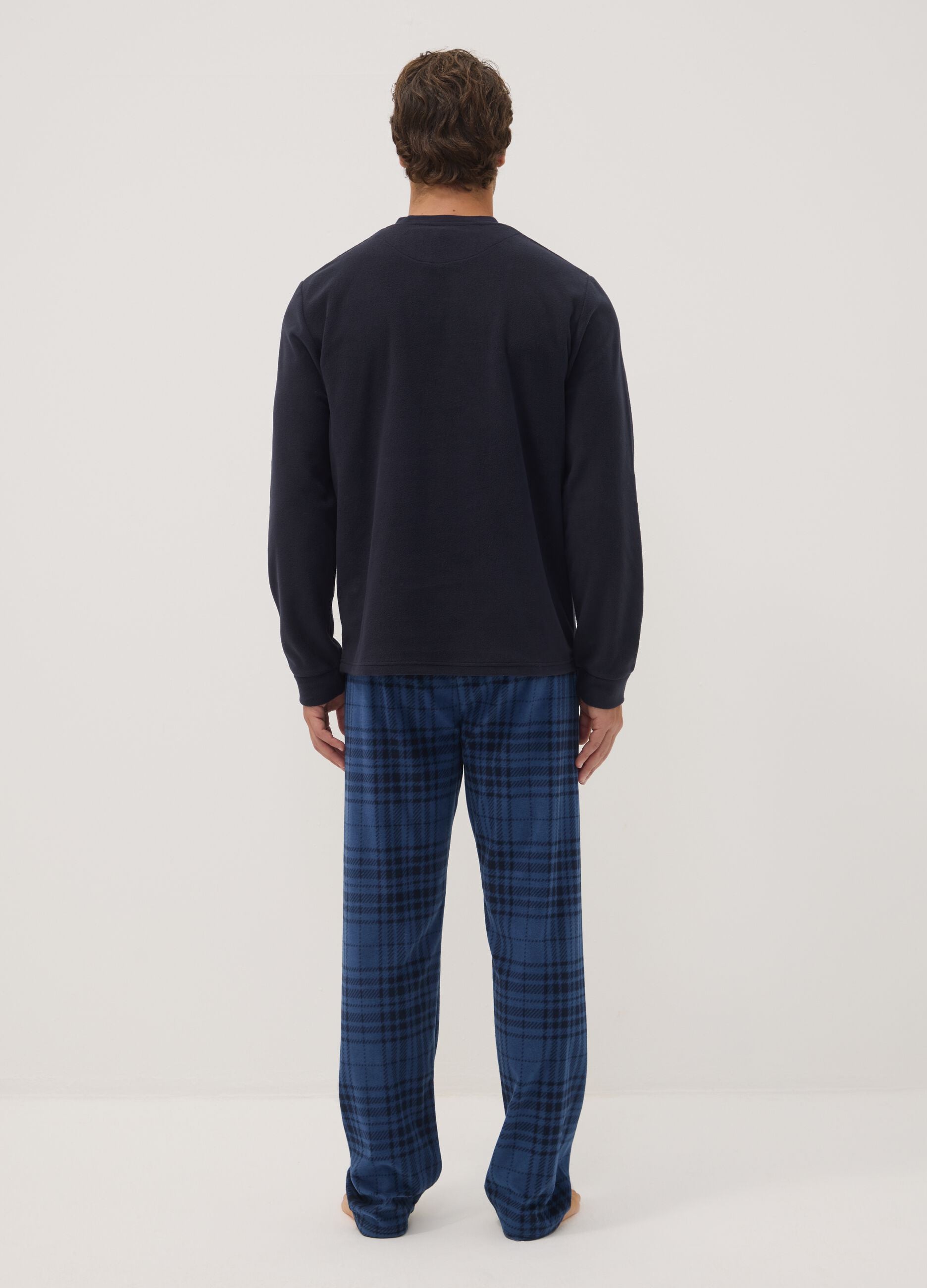 Pigiama blu navy con girocollo e pantaloni a quadri regular fit