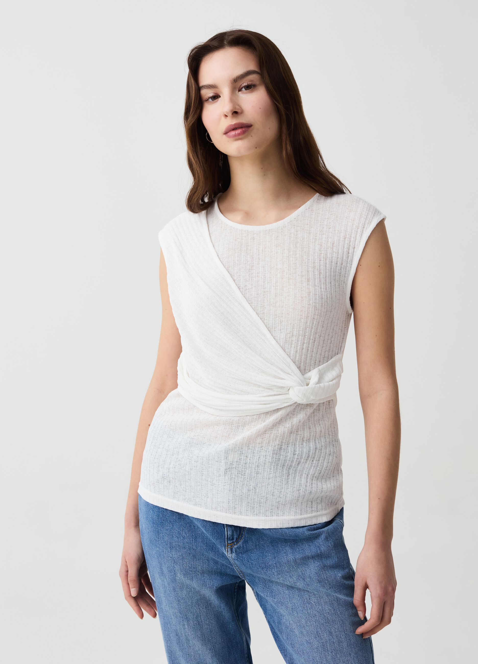Ovs Tank top a coste piatte con nodo
