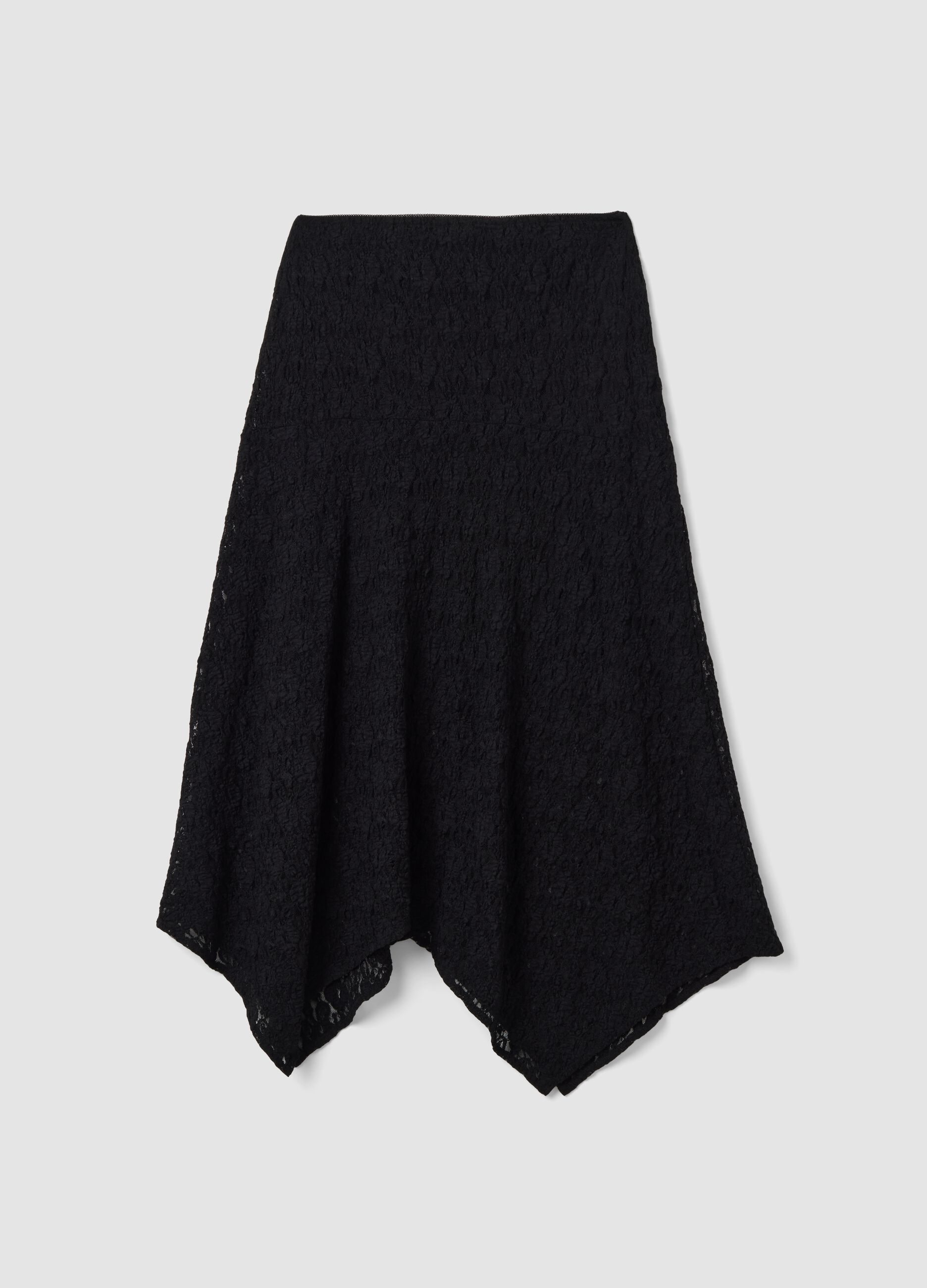 Black stretch skirt with asymmetric lace hem