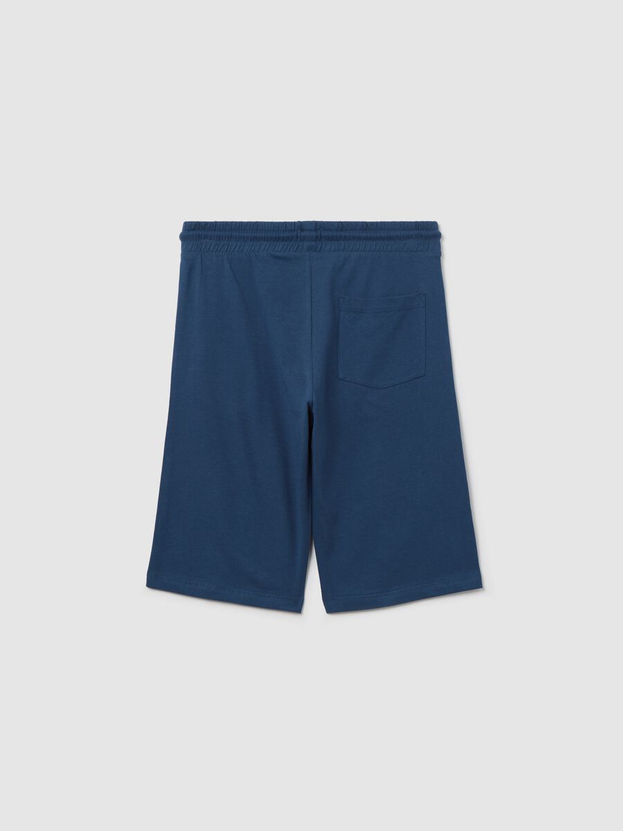 Blue cotton Bermuda shorts with drawstring and print_4