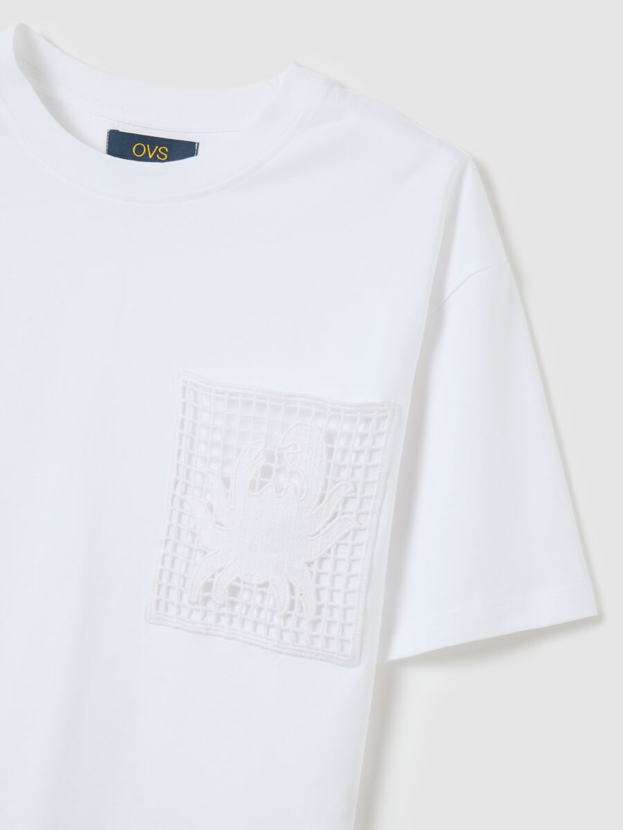 Women's white pure cotton regular fit T-shirt with mesh pocket_5