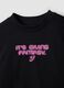 T-shirt nera in puro cotone con collo a costine e stampa boxy fit_1