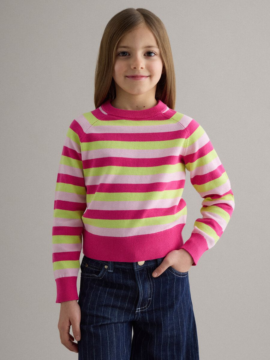 Girls' regular fit multicolour striped pure cotton pullover_0