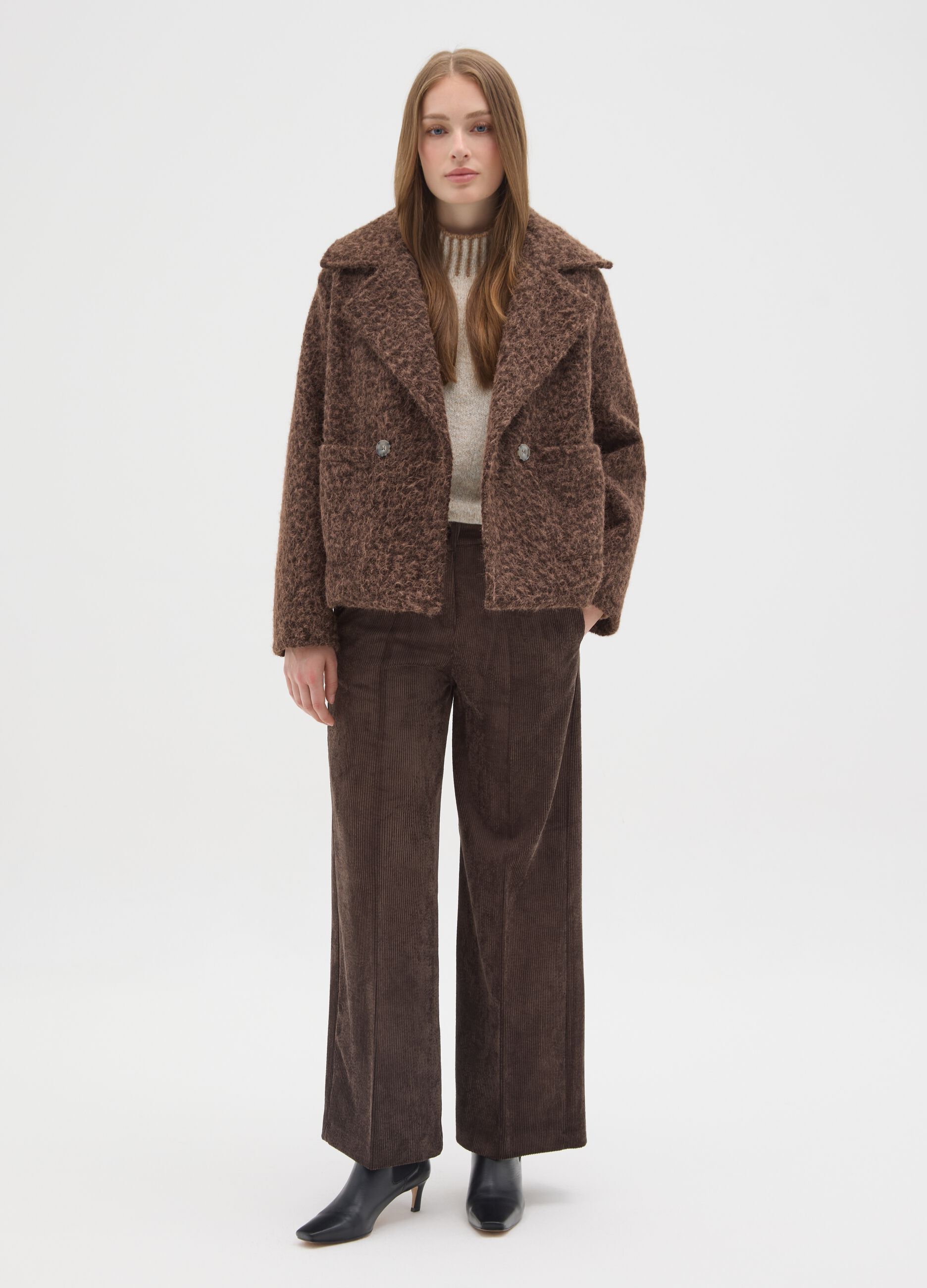 Brown double-breasted regular fit jacket with buttons