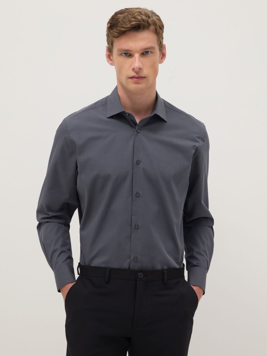 Grey pure cotton regular fit easy iron shirt_0