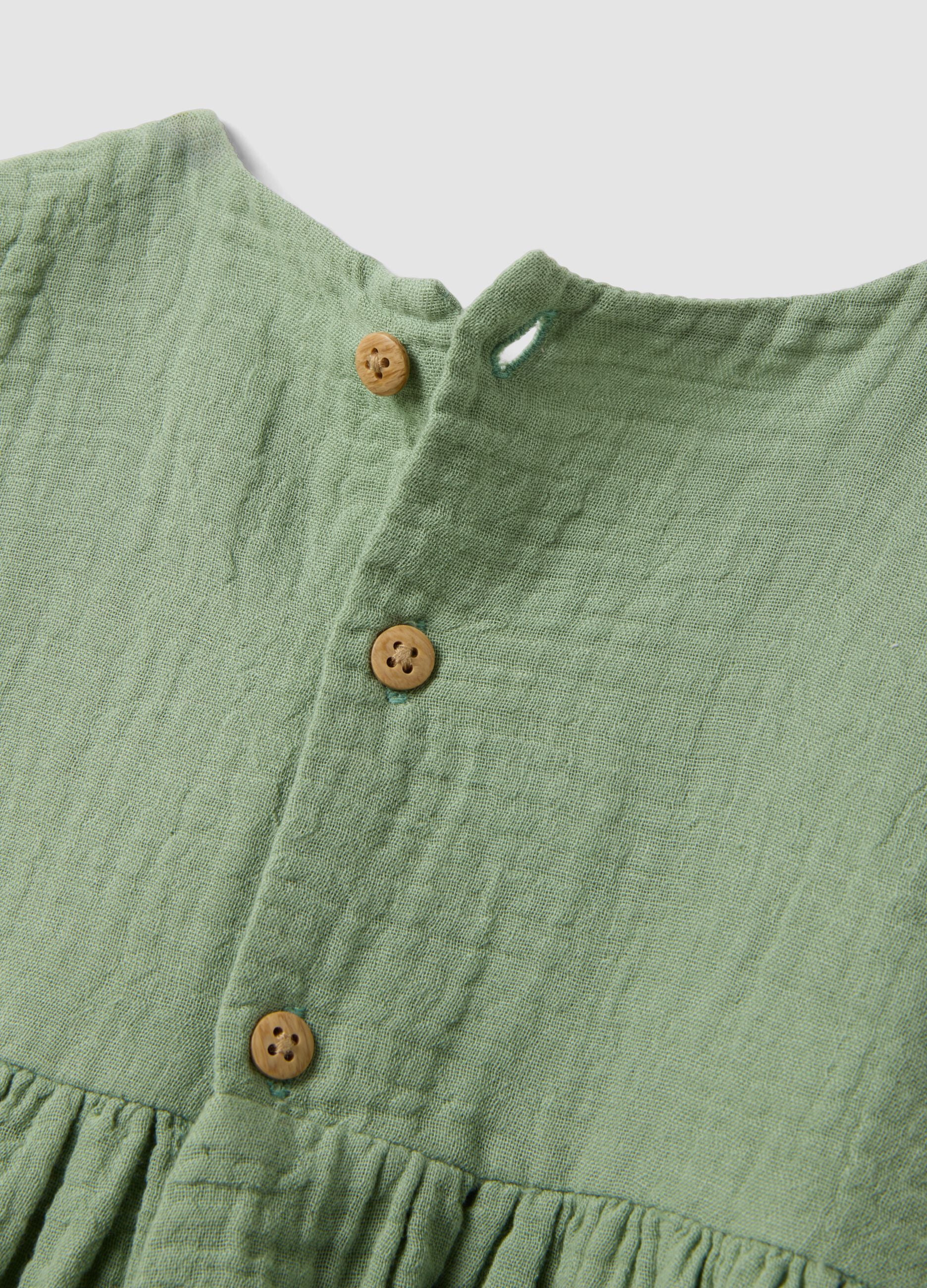 Green pure cotton mini dress with floral embroidery