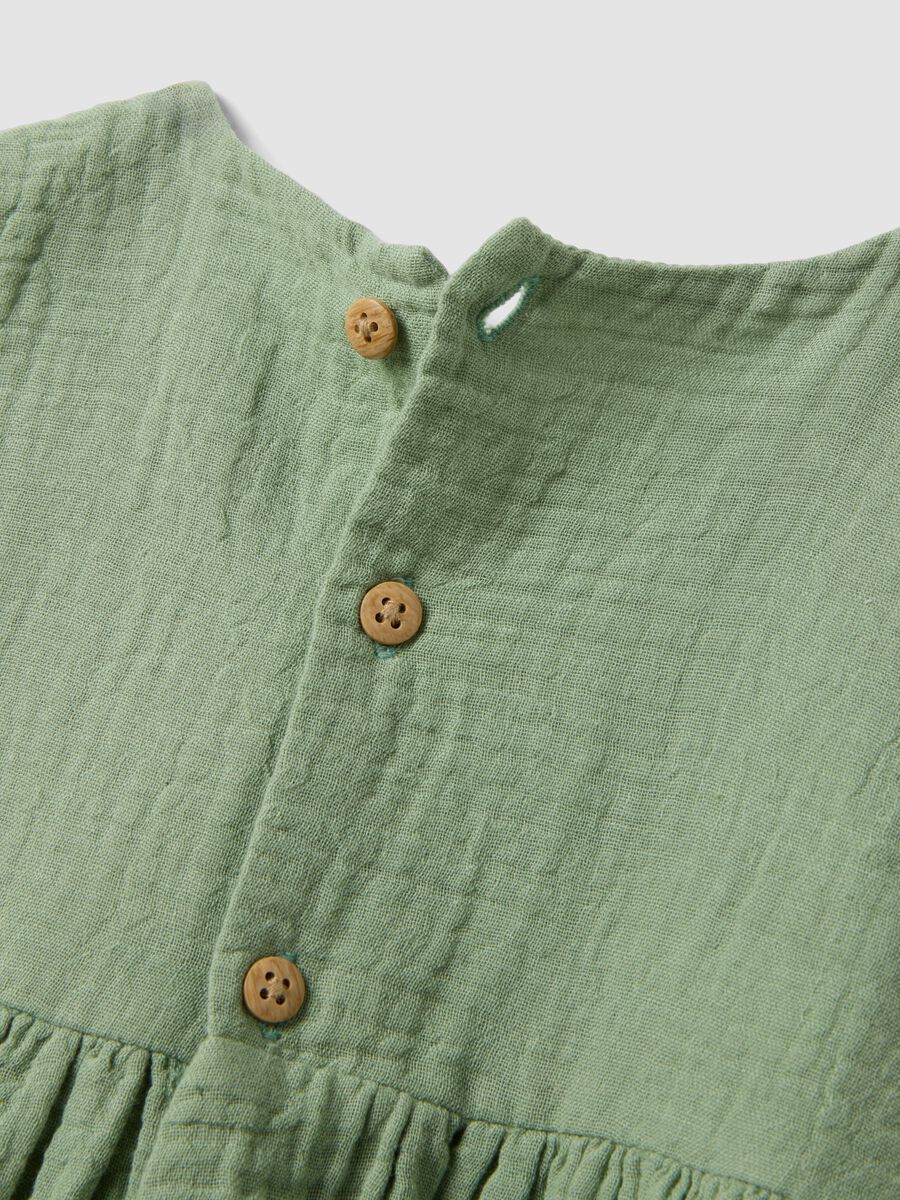 Green pure cotton mini dress with floral embroidery_3