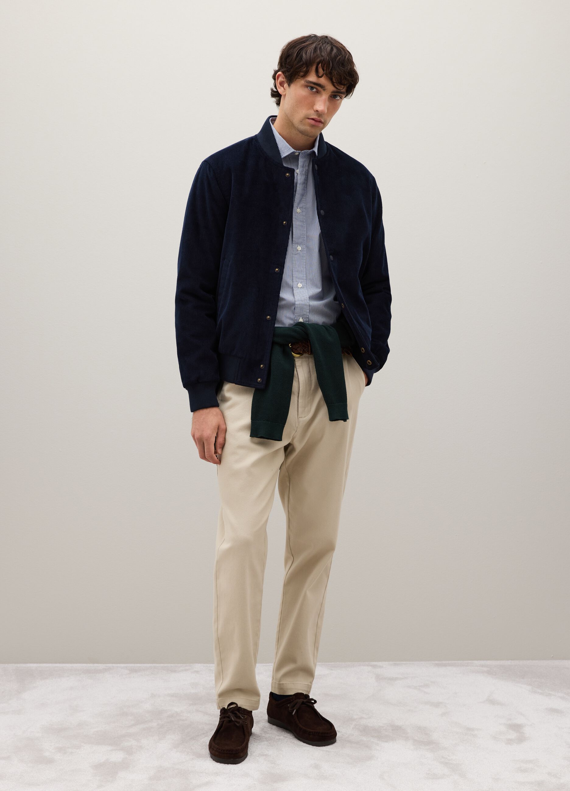 Giacca bomber in puro cotone blu con zip
