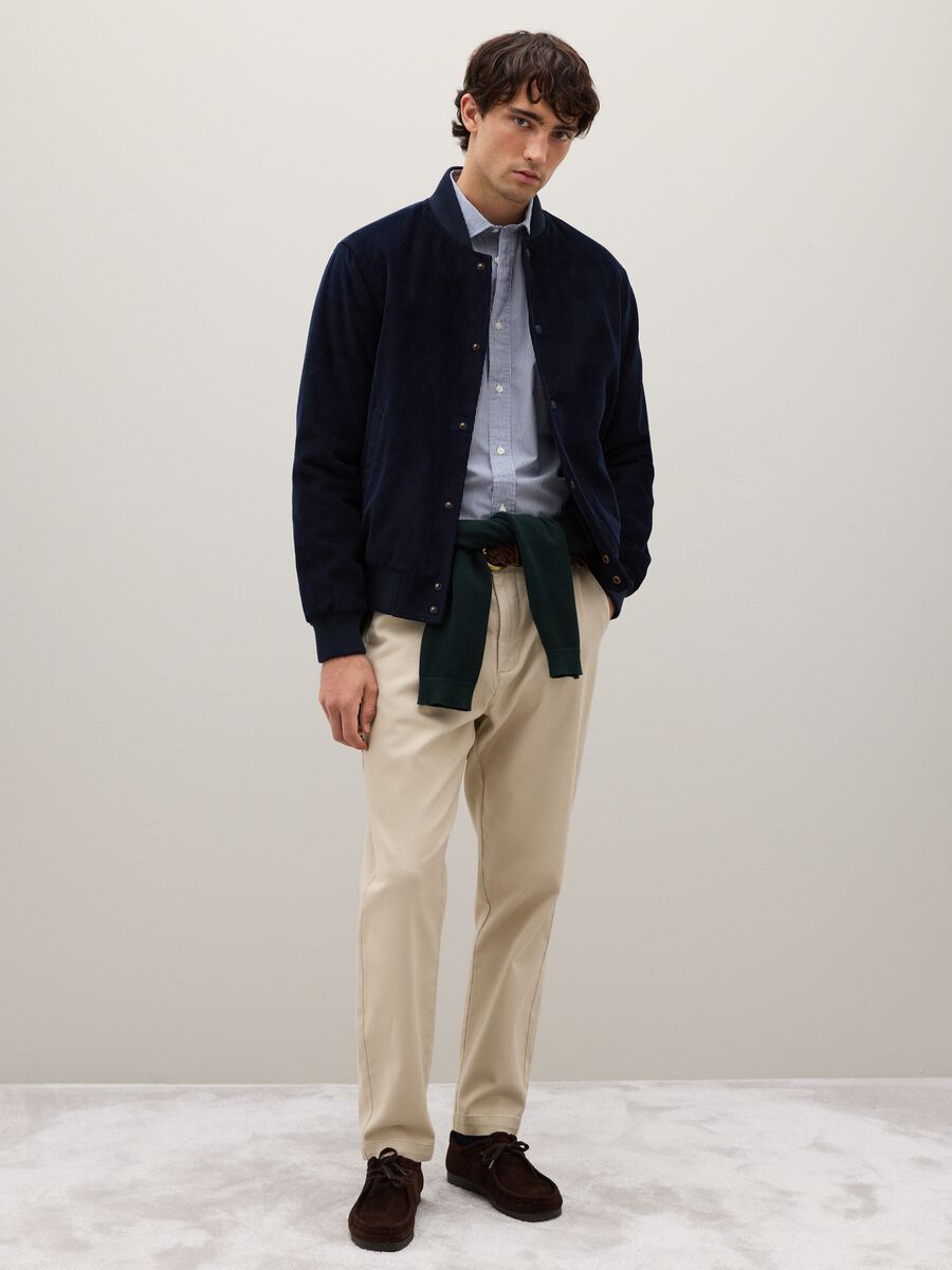 Giacca bomber in puro cotone blu con zip_1